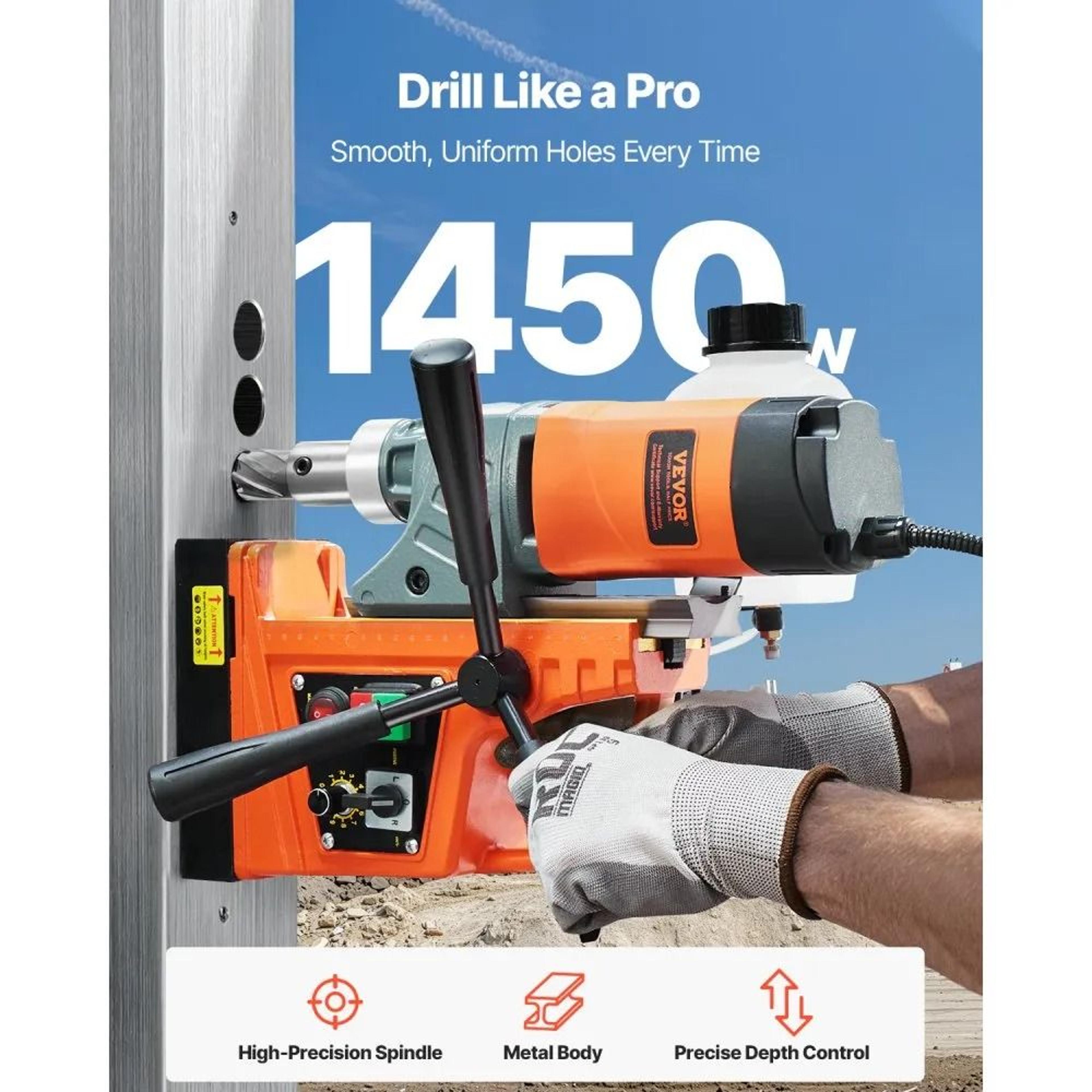 Portable Magnetic Drill Press 1450W Electric Mag Drill With Coring Bits 1