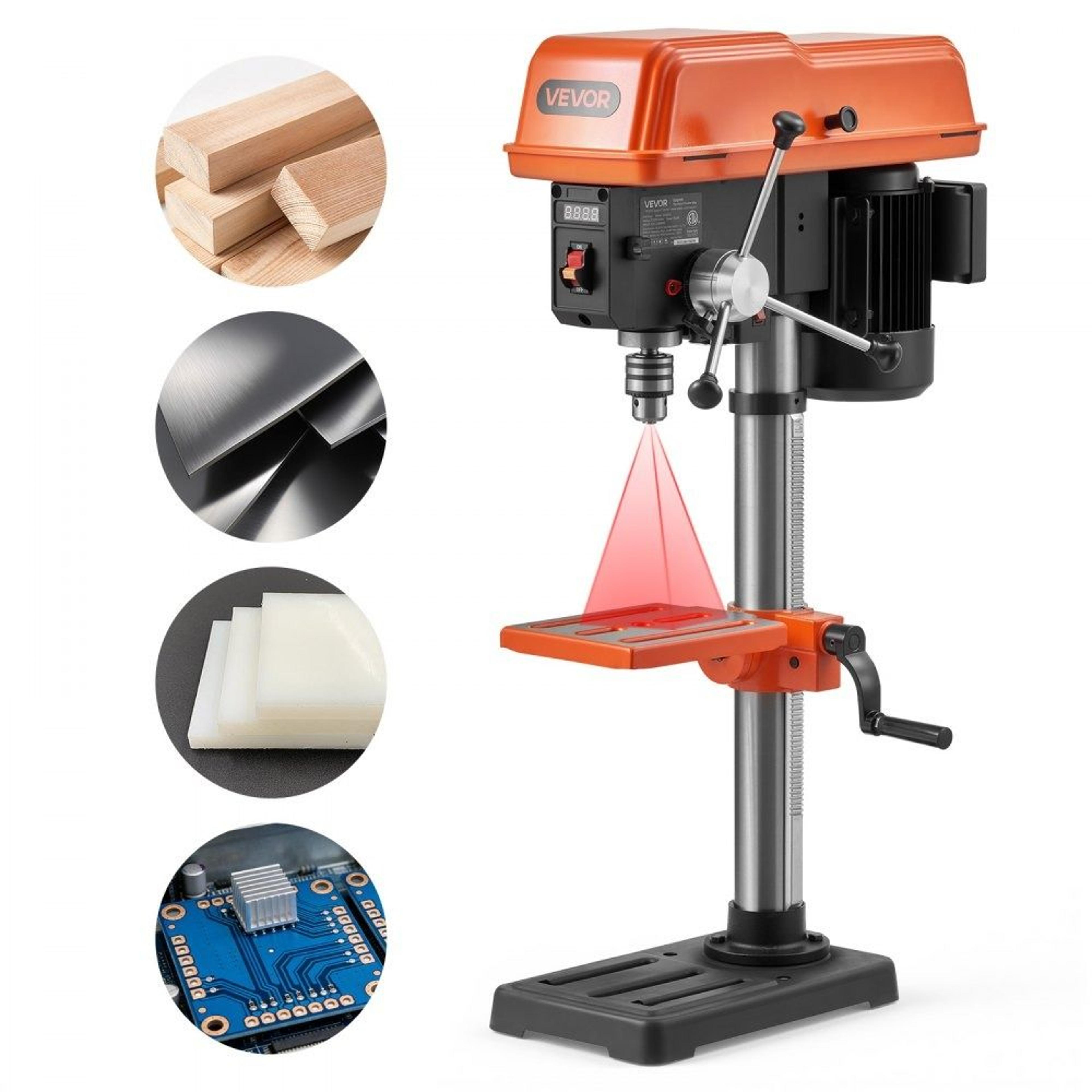 10 inch benchtop drill press with variable speed and laser guide