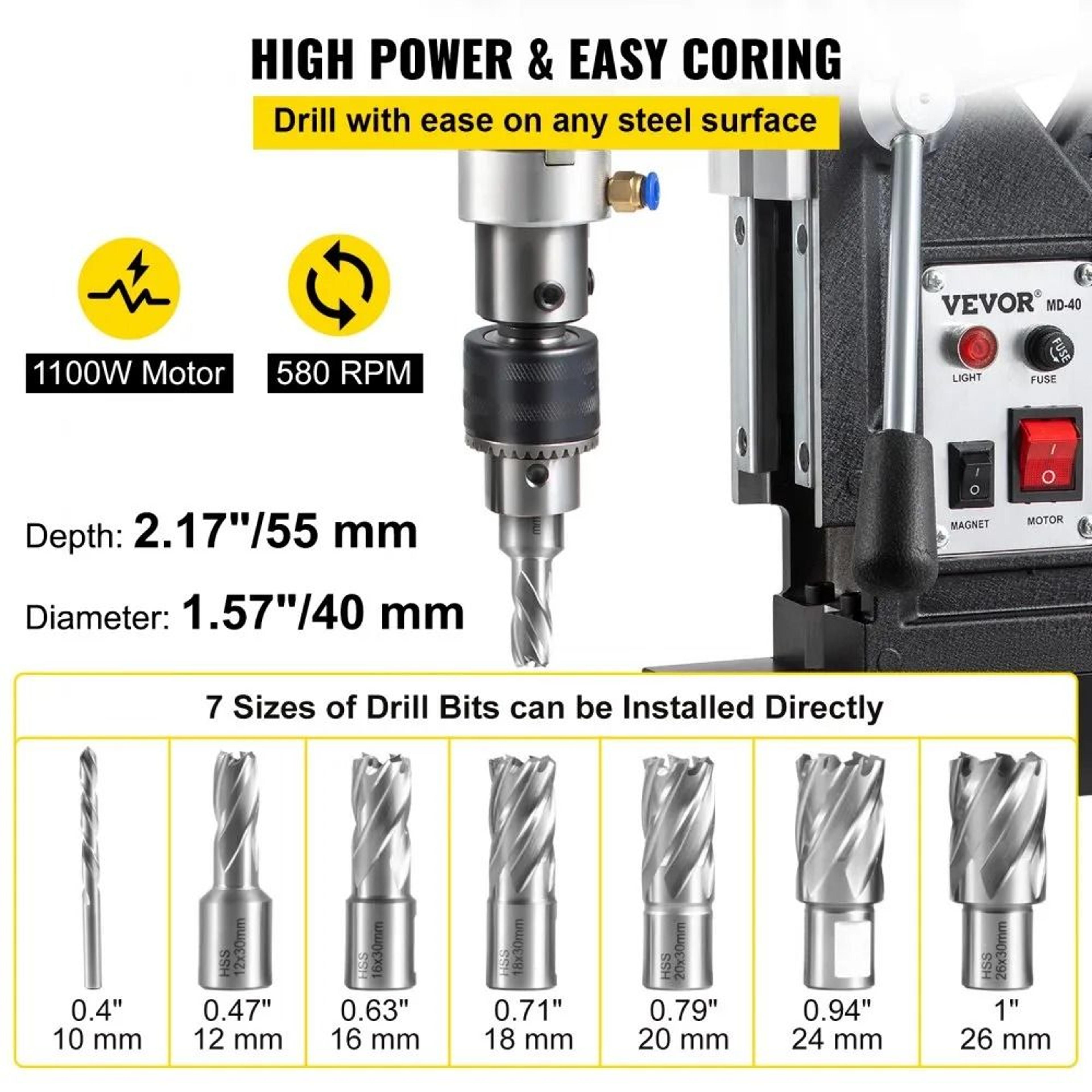 Magnetic Drill Press 1100W Portable Mag Drill With 7 Bits 4