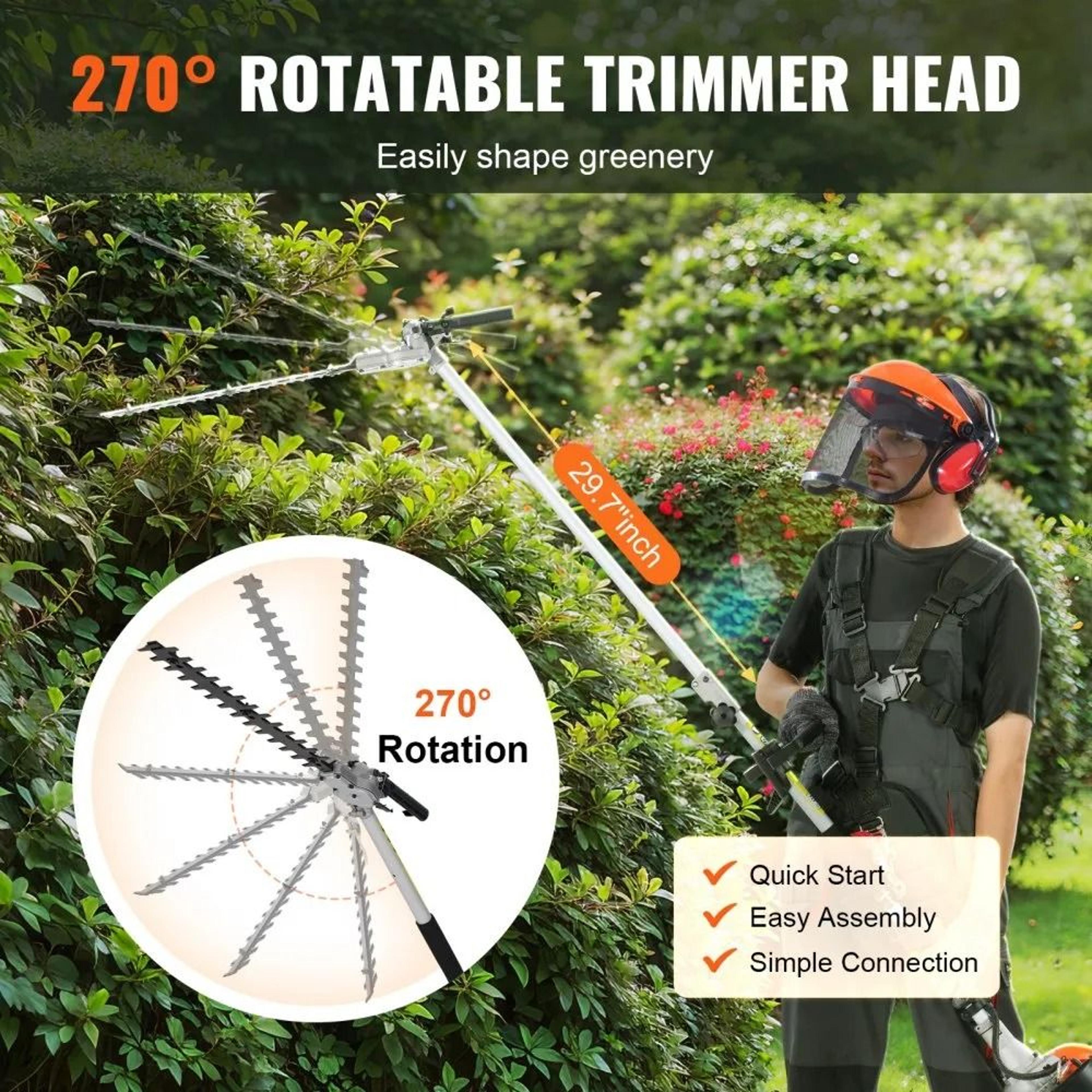 43CC 6in1 Gas Trimmer Tool Multi Functional Hedge Trimmer Pole Saw Brush Cutter 2
