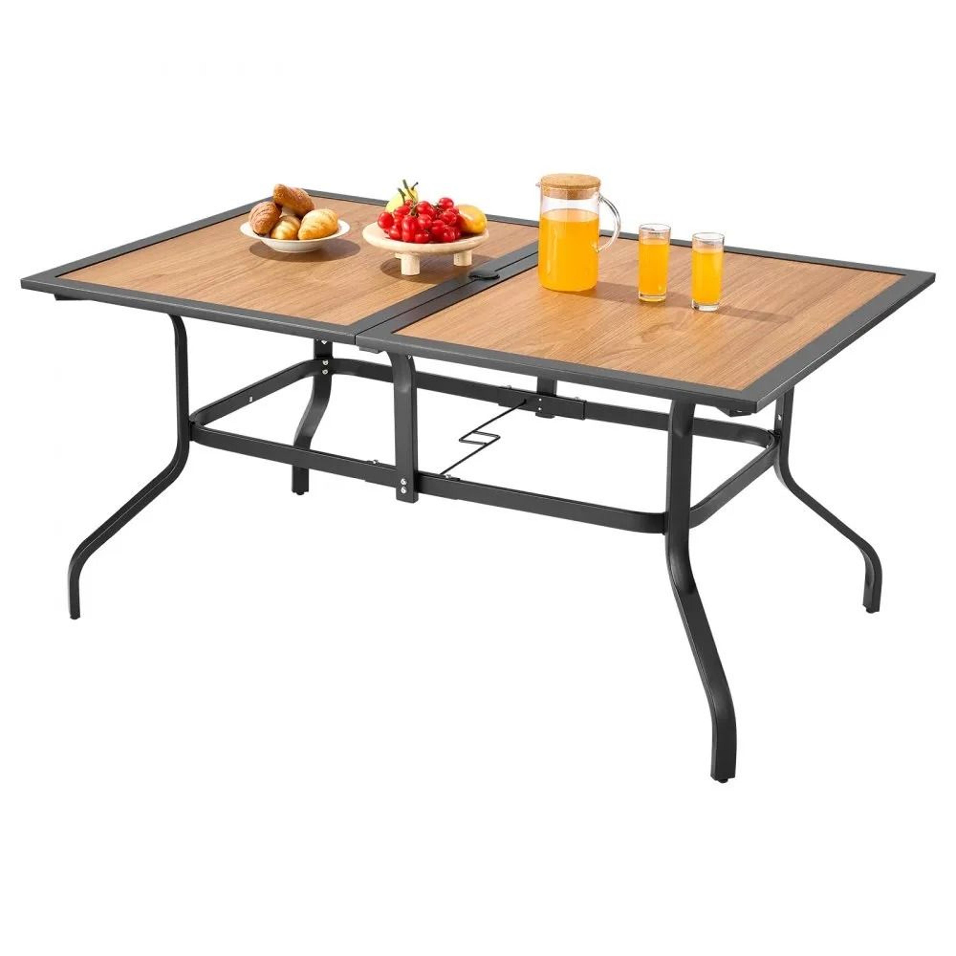 outdoor patio dining table wood like steel slat garden table for 4-6 people
