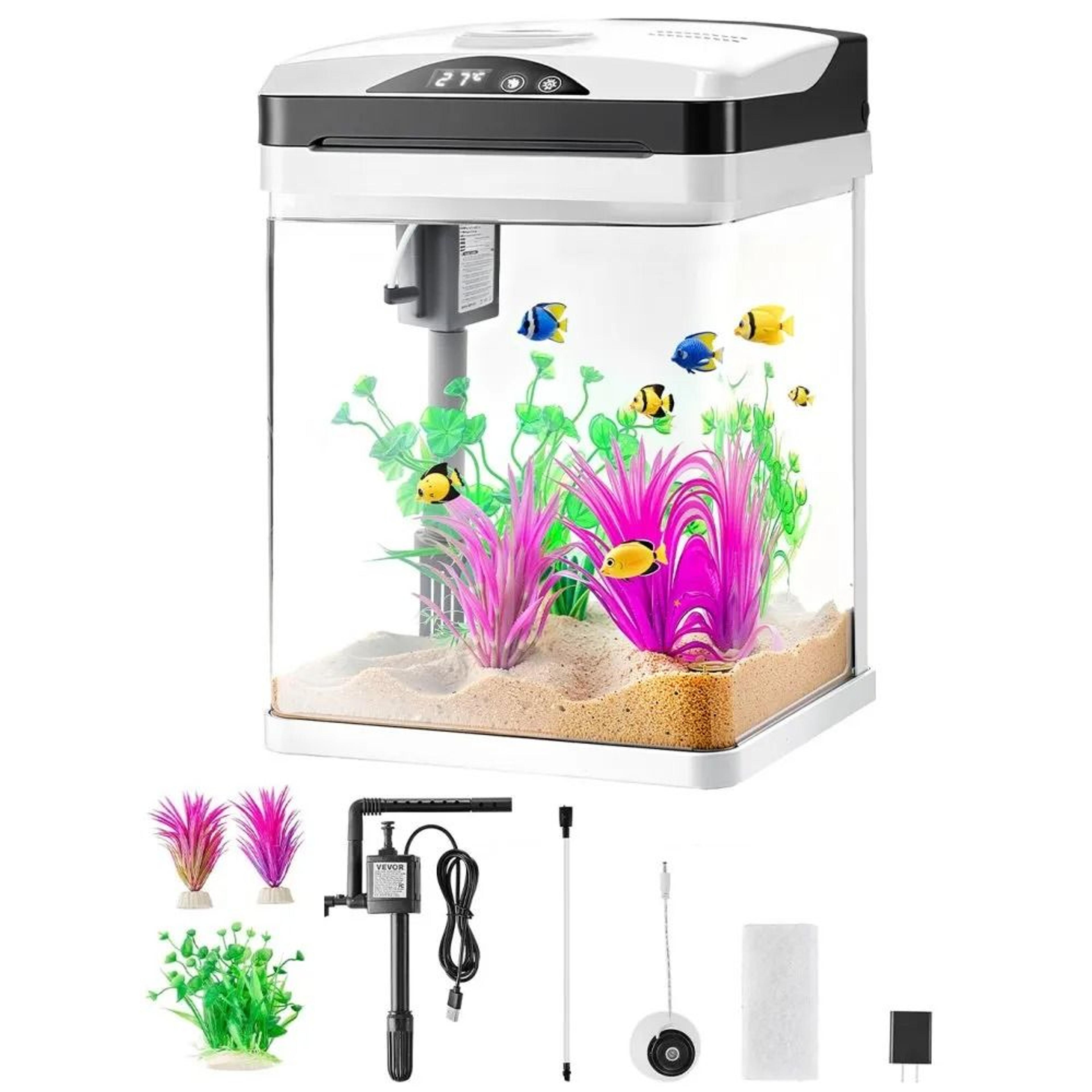 smart 2 gallon fish tank aquarium with led lighting self cleaning system