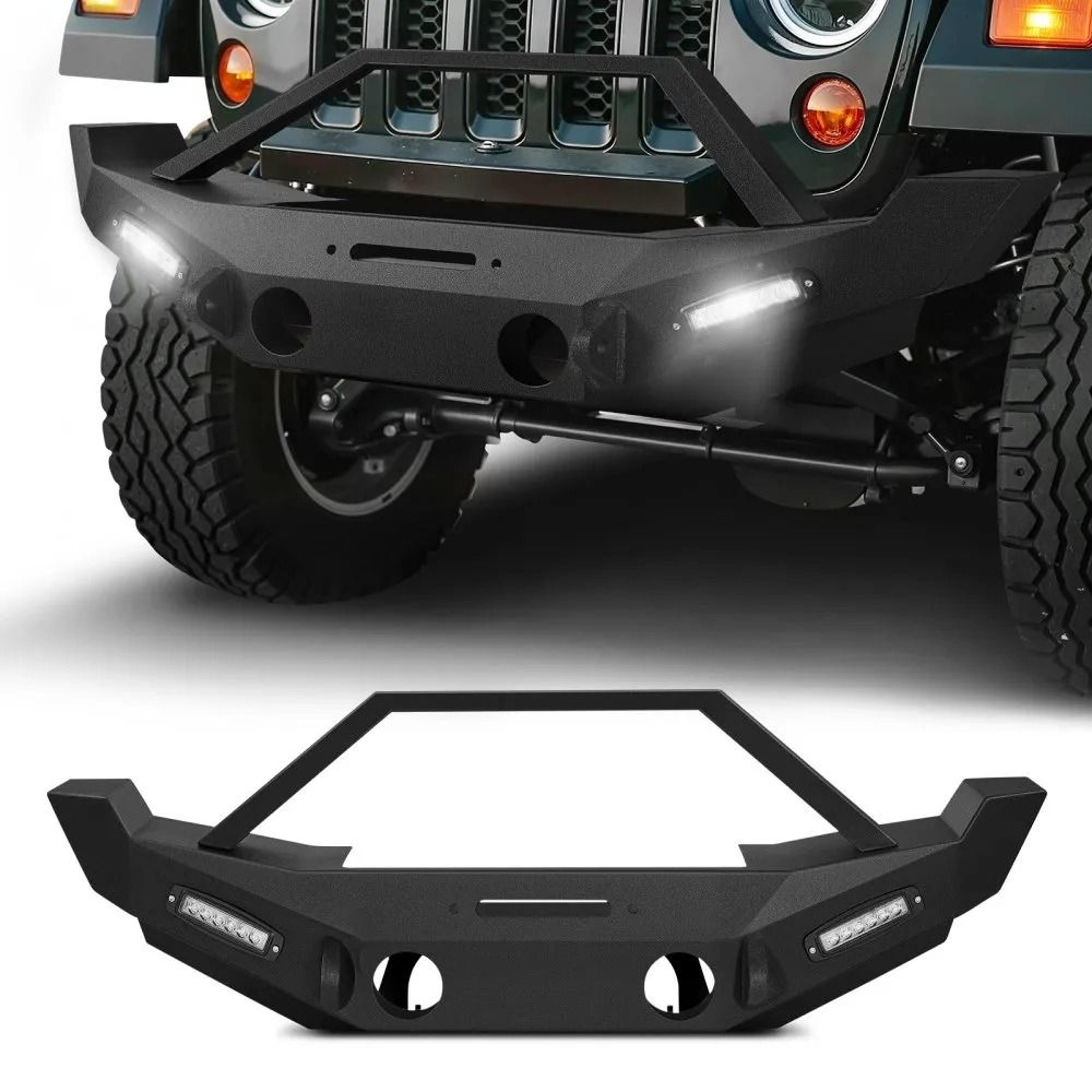 heavy duty front bumper for wrangler jk jku with led light bars and winch mount