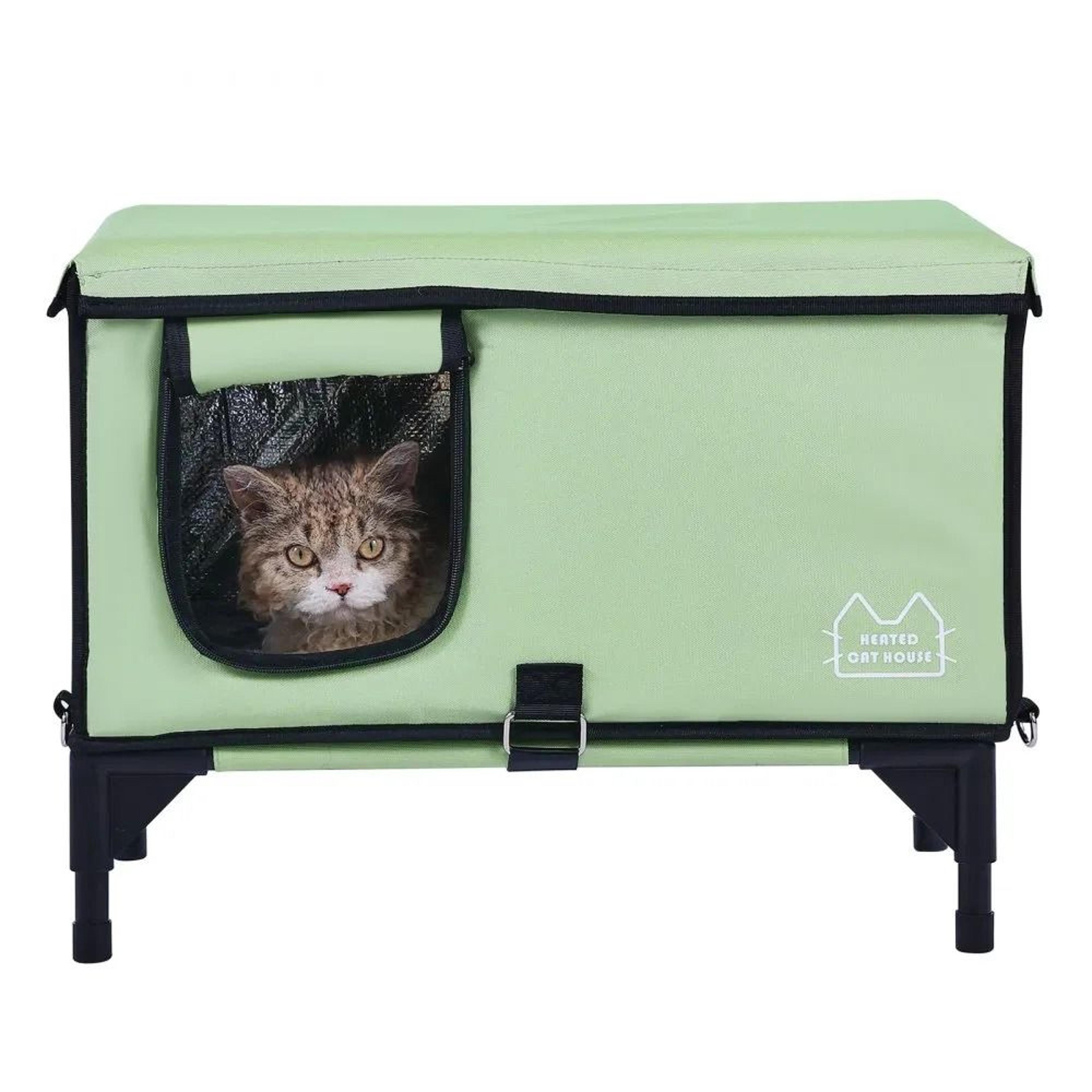 Elevated Heated Cat House With Warm Cozy Outdoor Shelter And Heating Pad 11