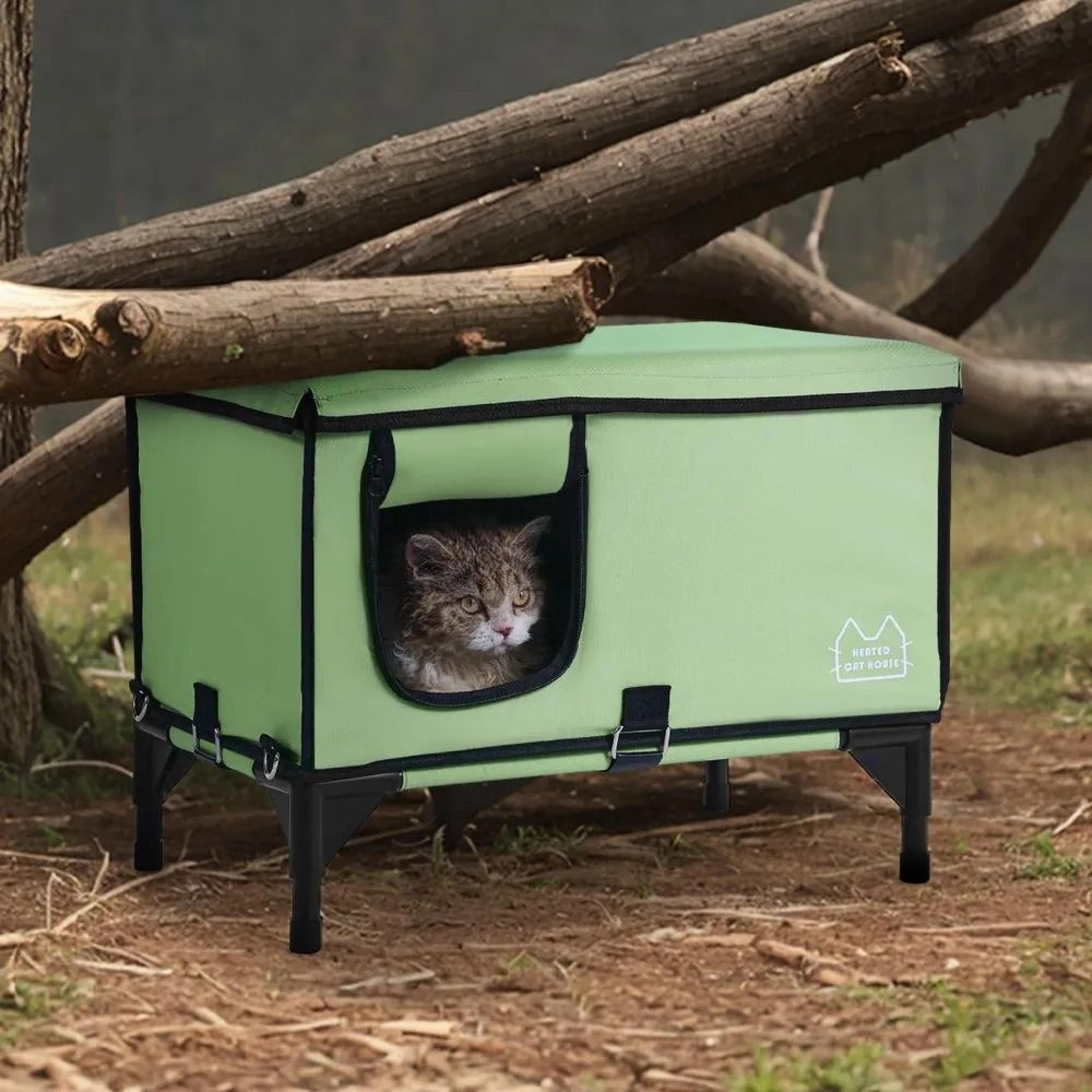 Elevated Heated Cat House With Warm Cozy Outdoor Shelter And Heating Pad 7