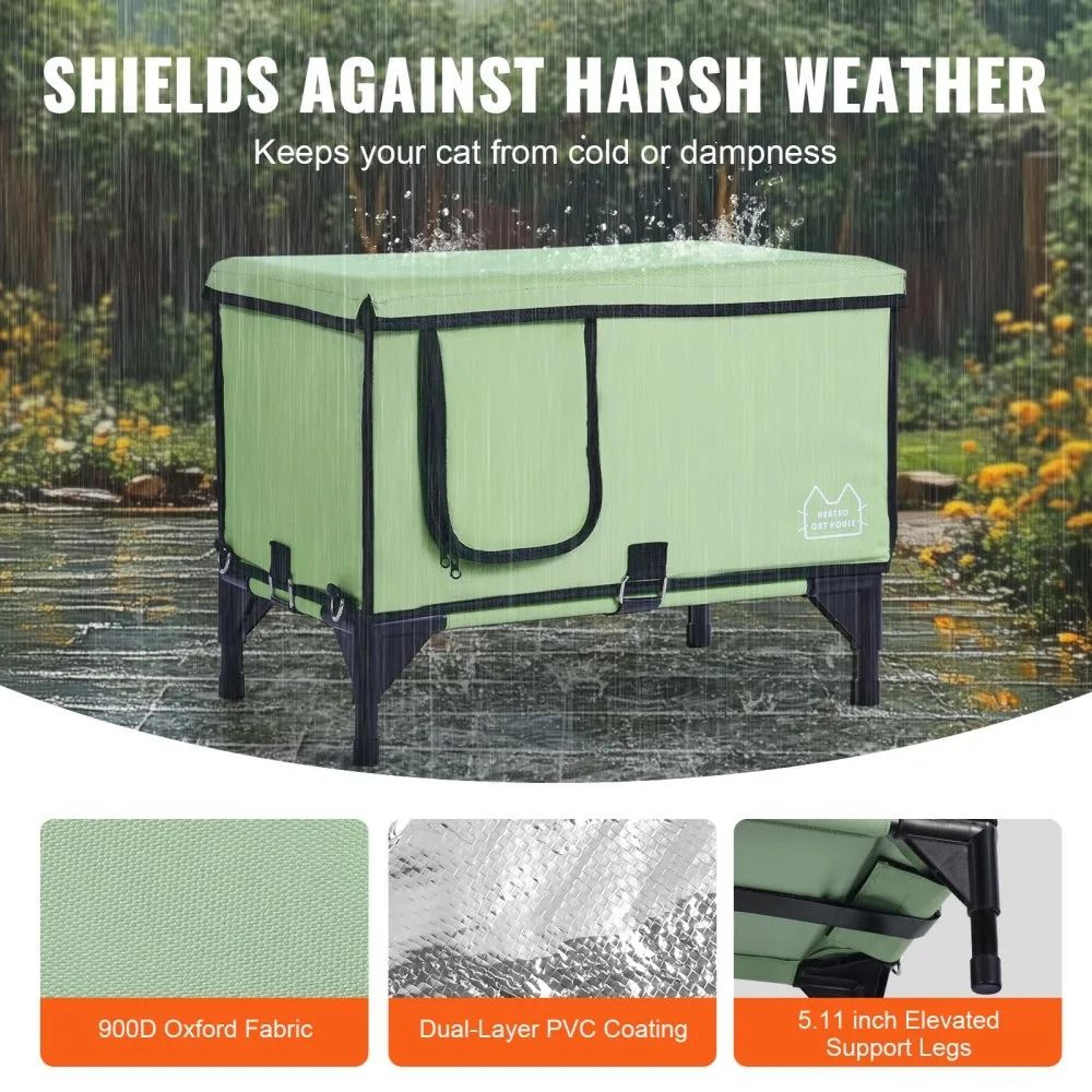 Elevated Heated Cat House With Warm Cozy Outdoor Shelter And Heating Pad 5
