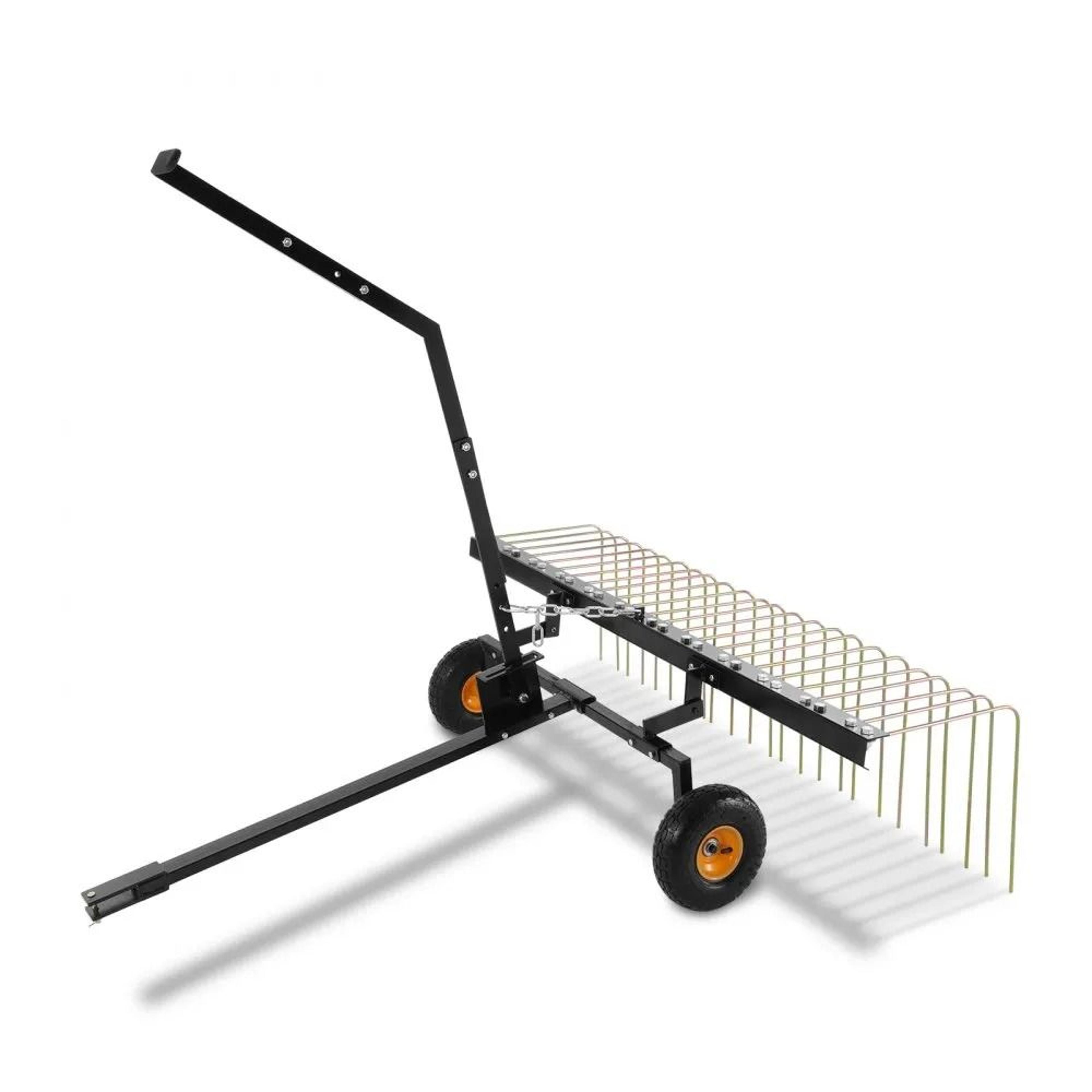 60 inch tow behind dethatcher lawn rake with 24 steel tines for mower and atv