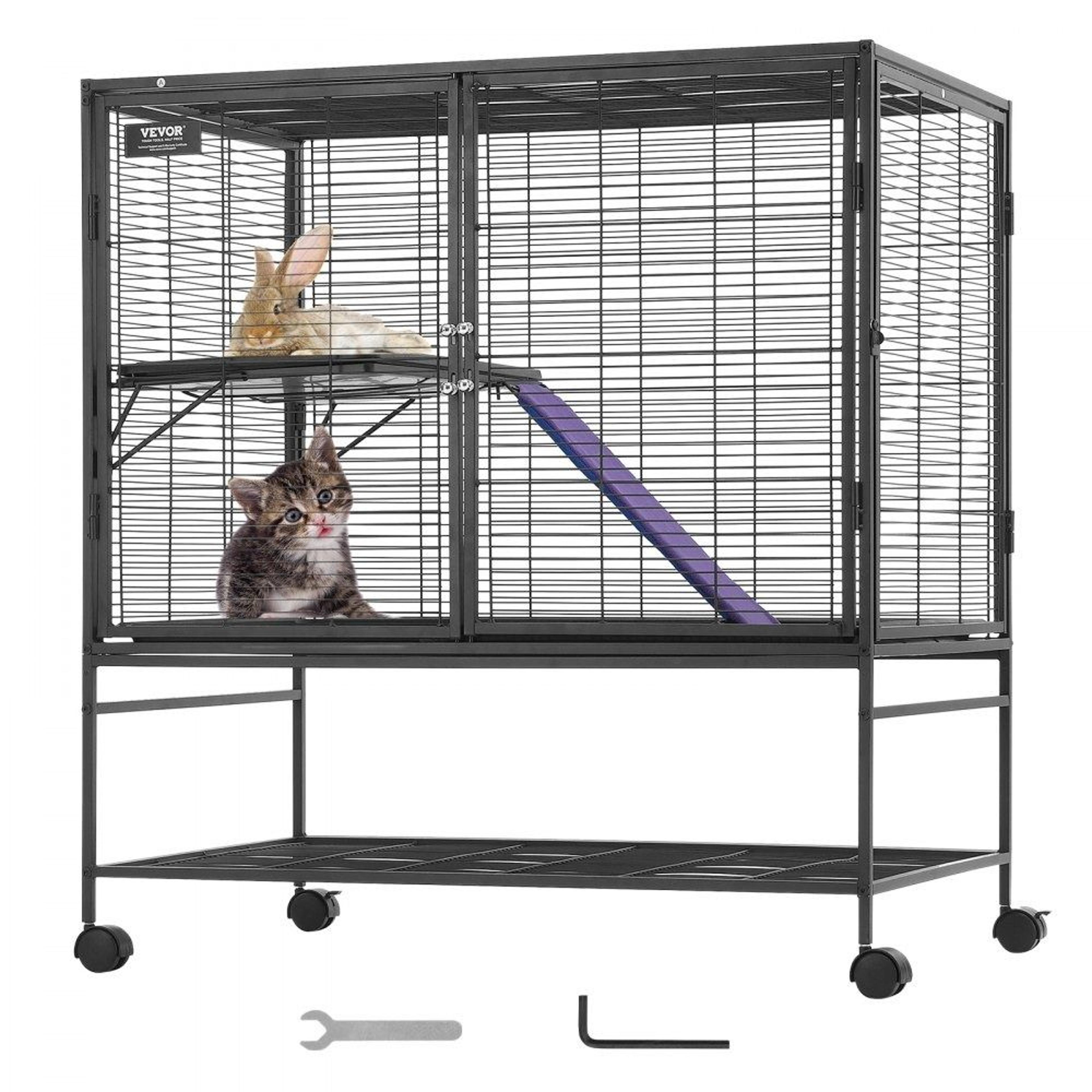 39 inch metal ferret cage large 2 tier small animal cage with ramps and rolling wheels
