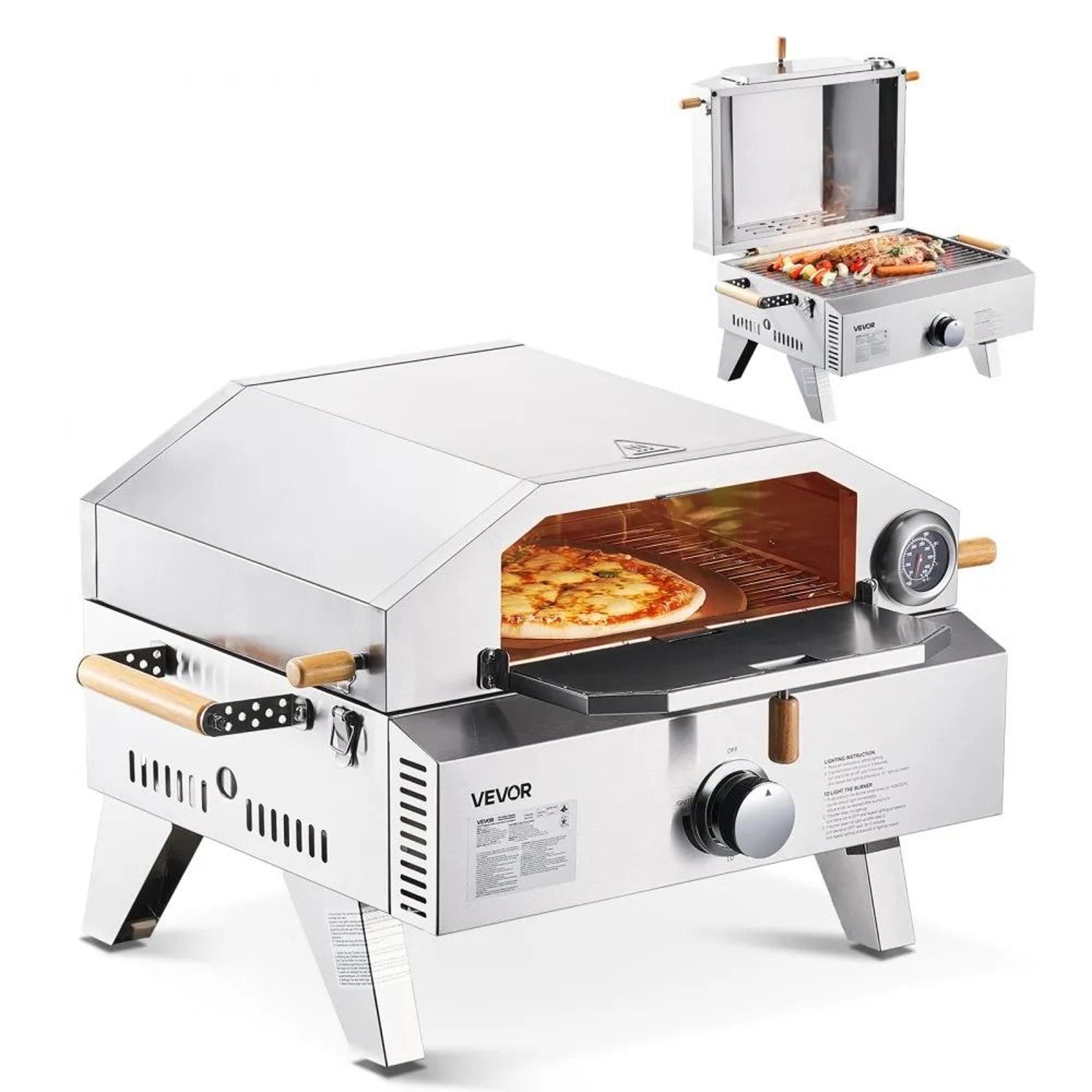 portable gas fired outdoor pizza oven 13 inch with pizza stone and bbq grill function
