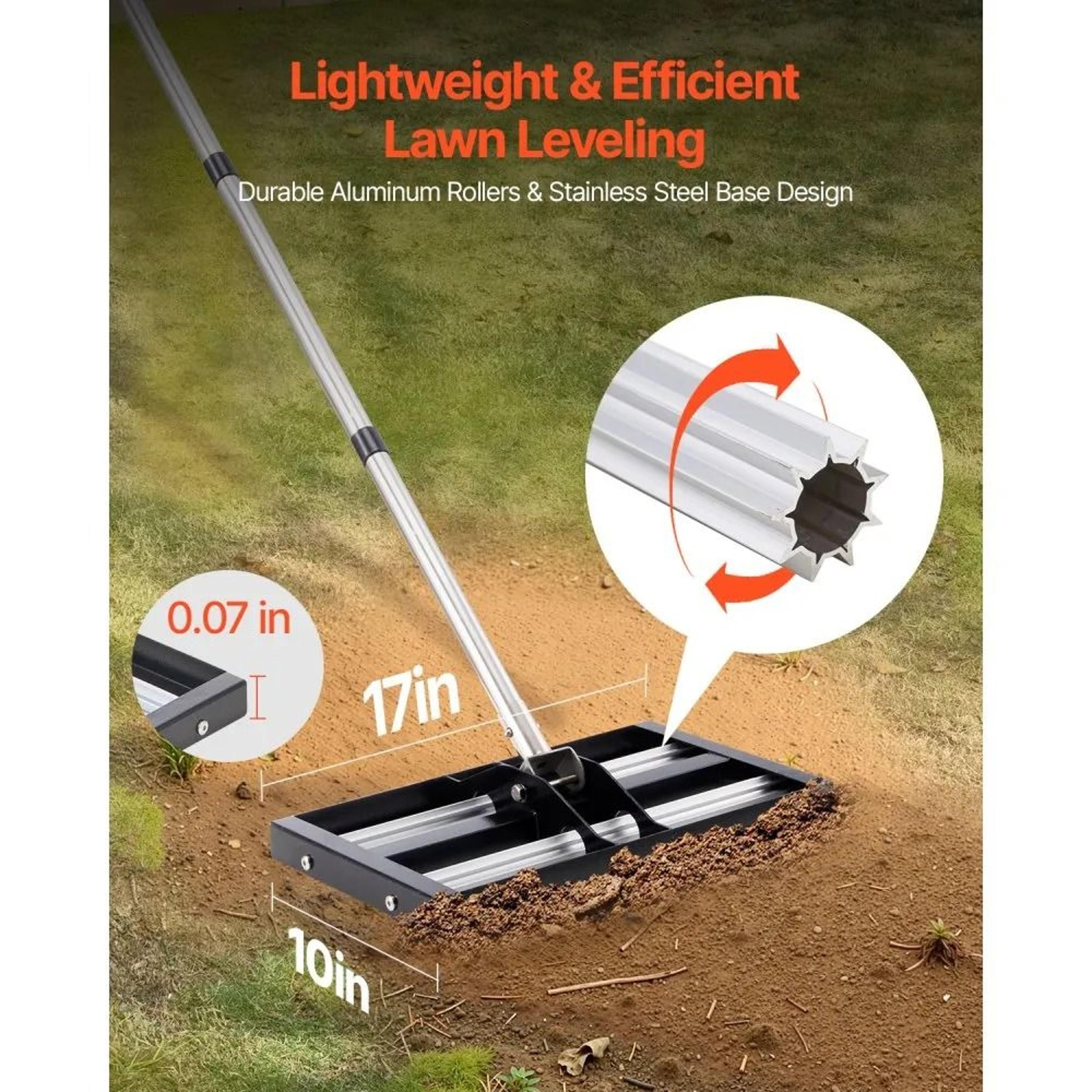 Lawn Leveling Rake 17x10 Inch Stainless Steel Yard Leveler With Adjustable Handle 1