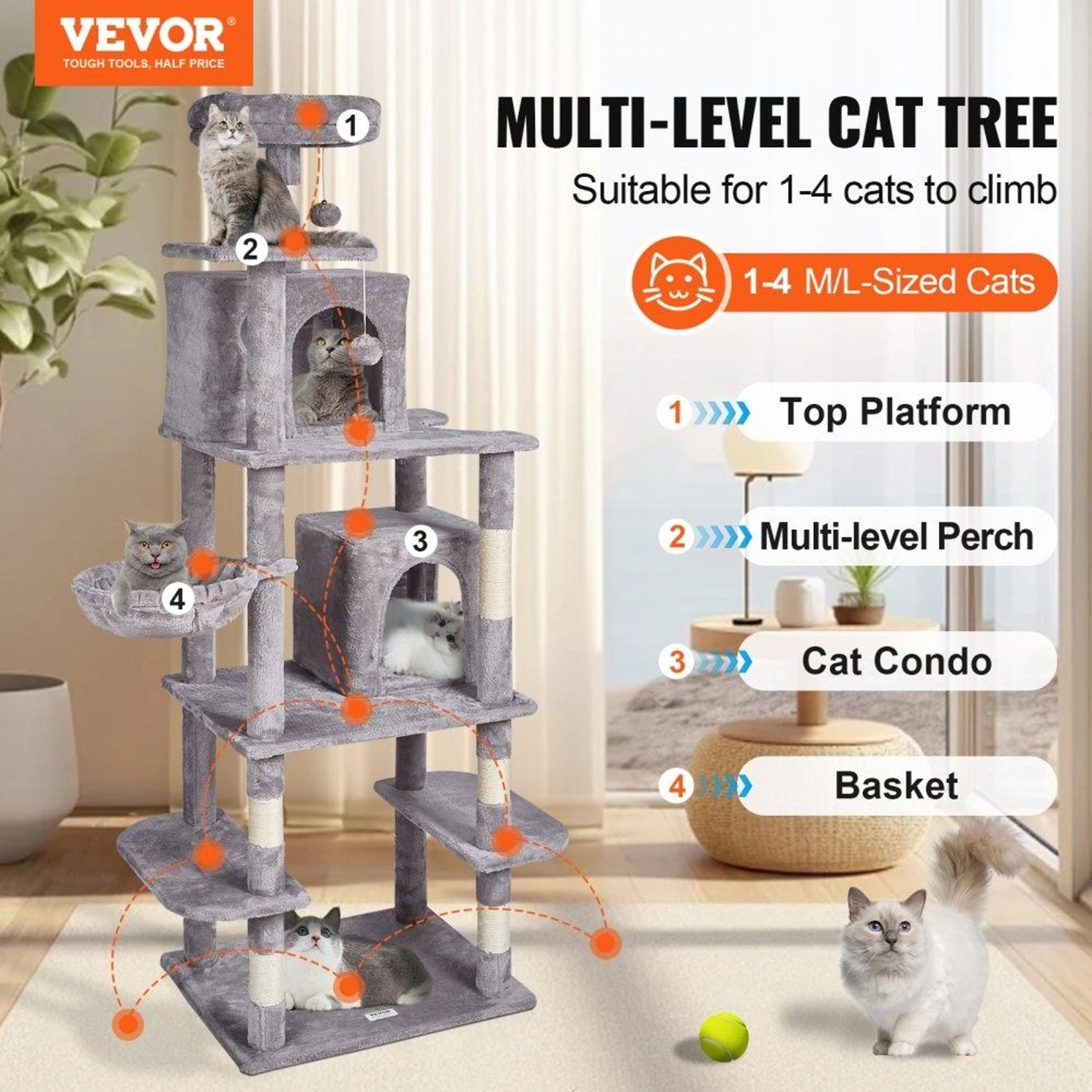 685 Inch Multi Level Cat Tree Tower With Condos Hammock And Scratching Posts 1