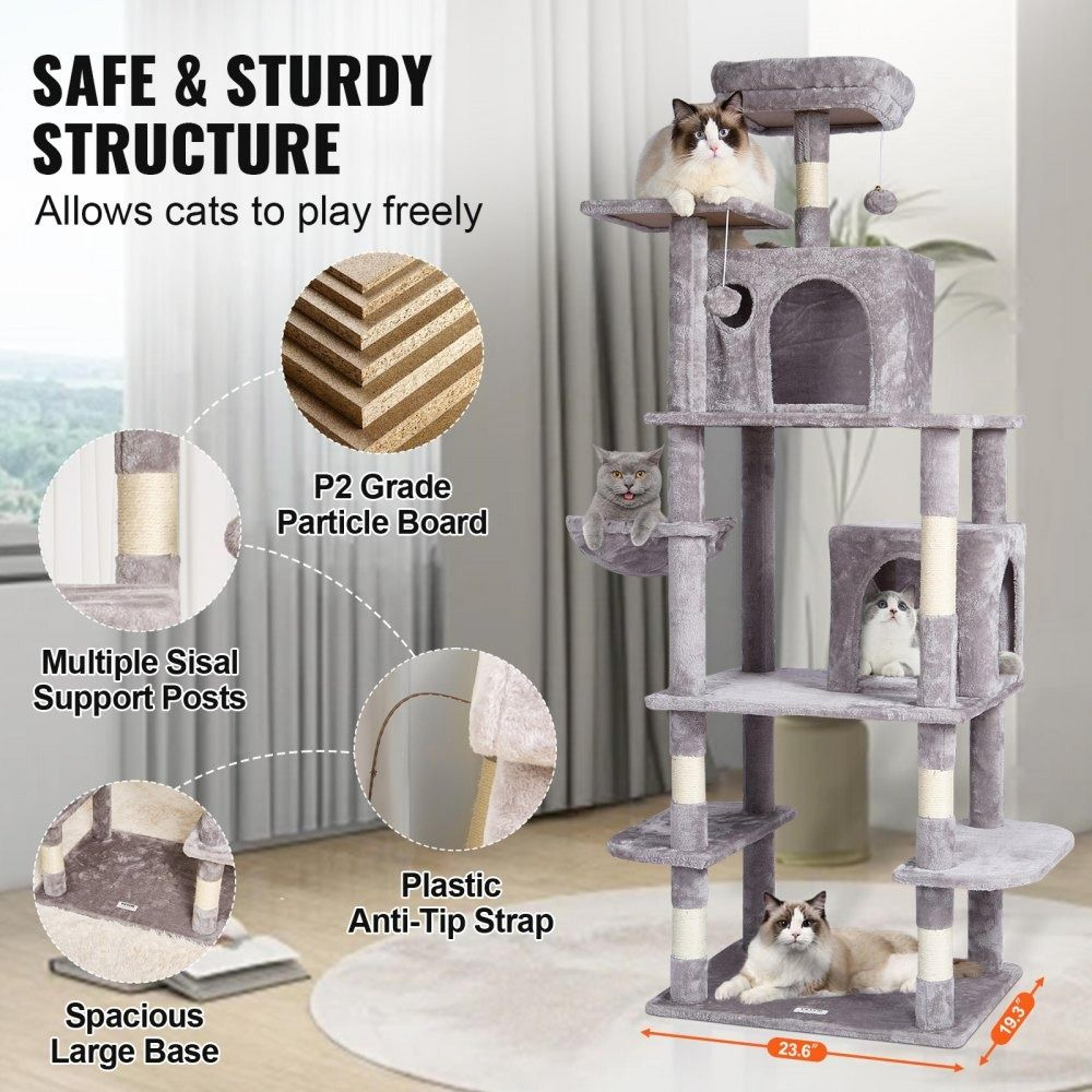 685 Inch Multi Level Cat Tree Tower With Condos Hammock And Scratching Posts 2