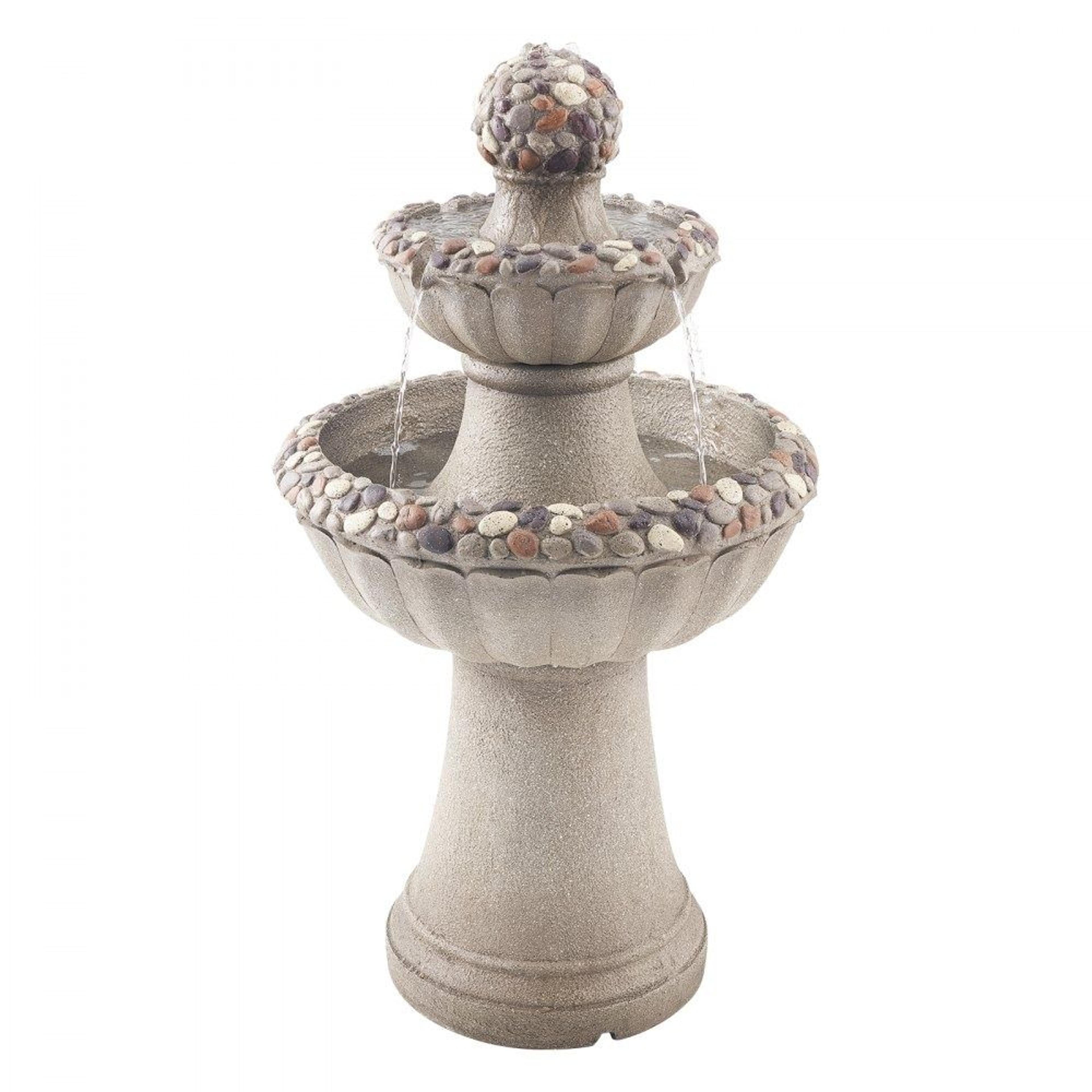 tranquil rock outdoor water fountain with 2 tier waterfall