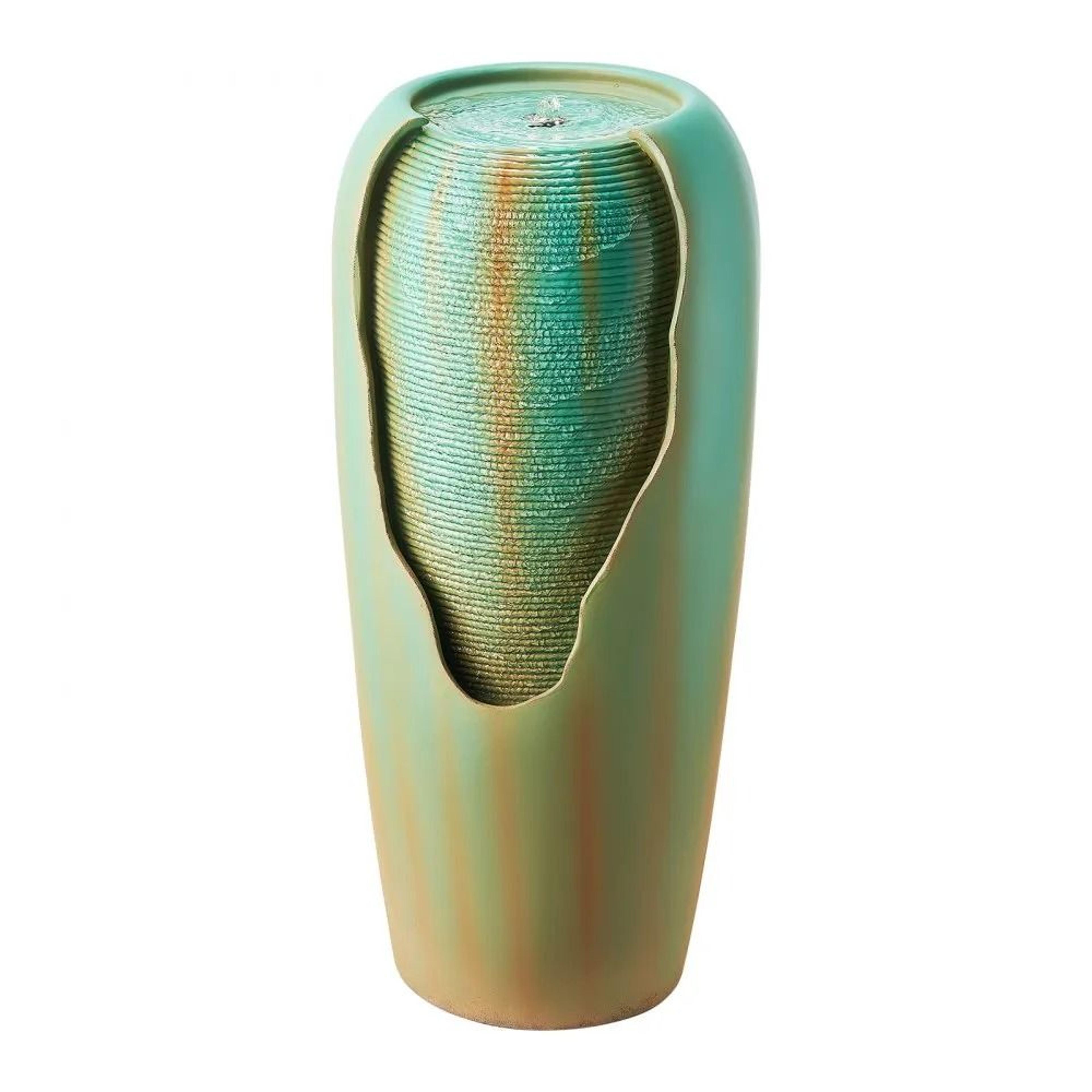 30.71 inch outdoor water fountain with led glazed jar design
