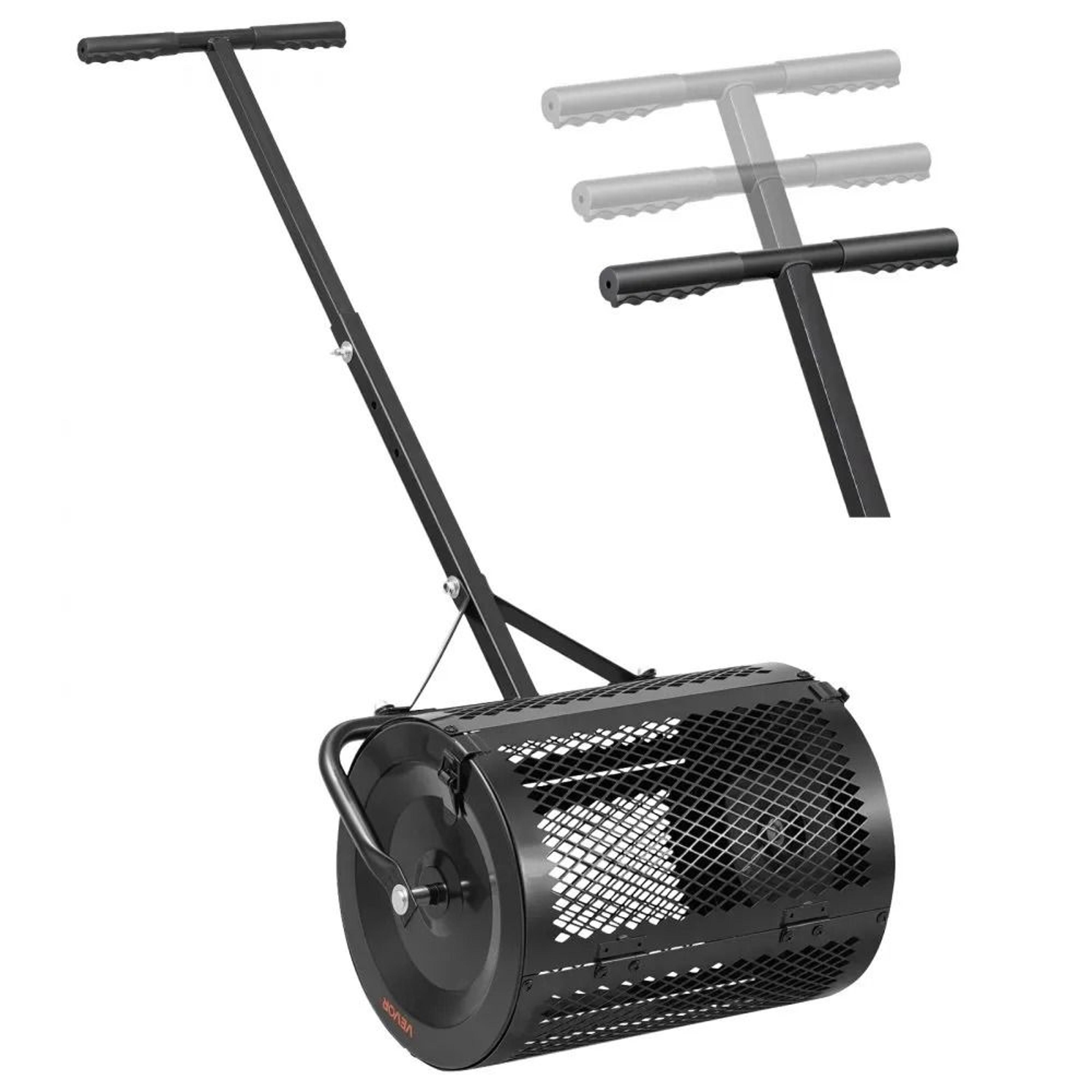 adjustable compost spreader and peat moss roller for even lawn topdressing