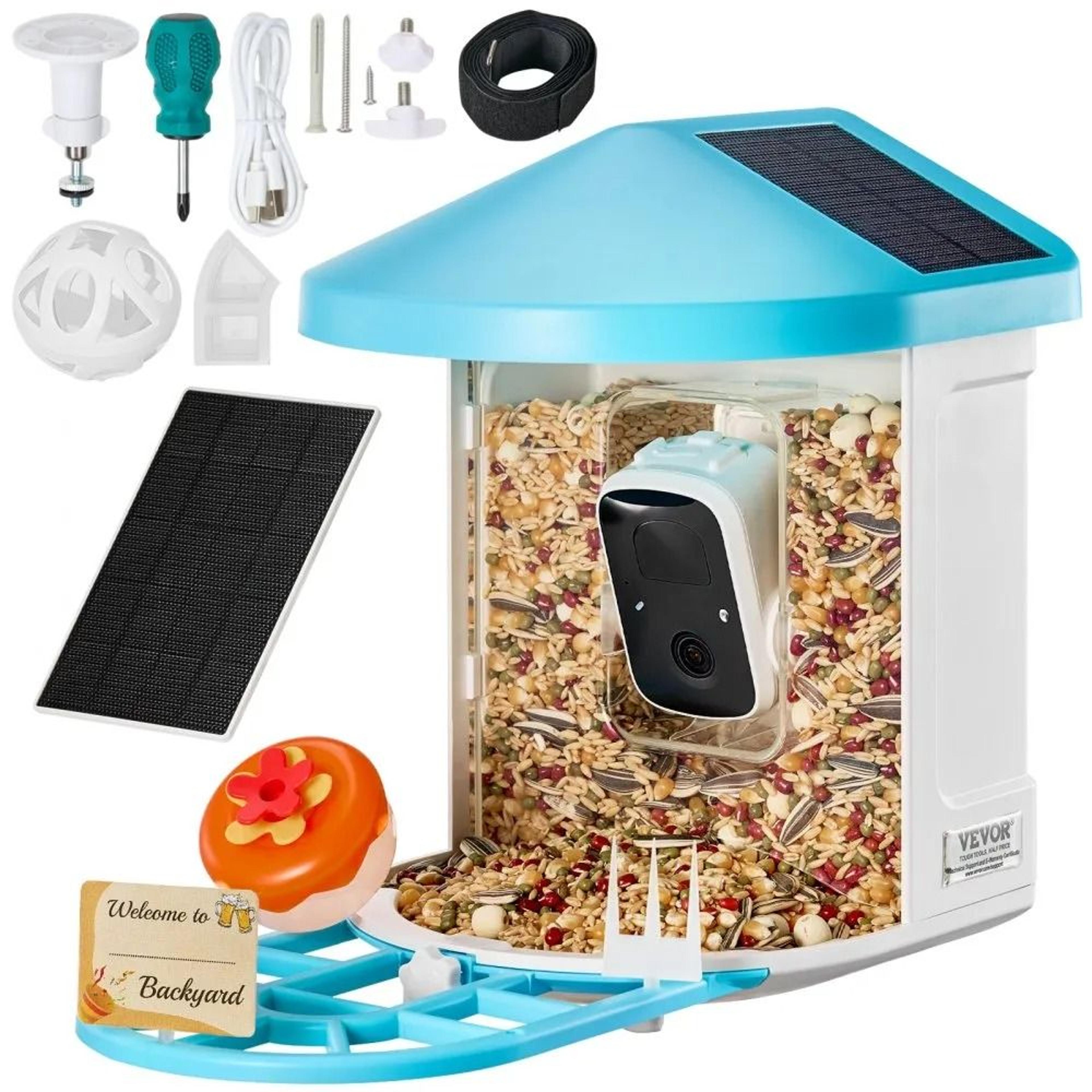 2k smart bird feeder camera with ai identification and solar power