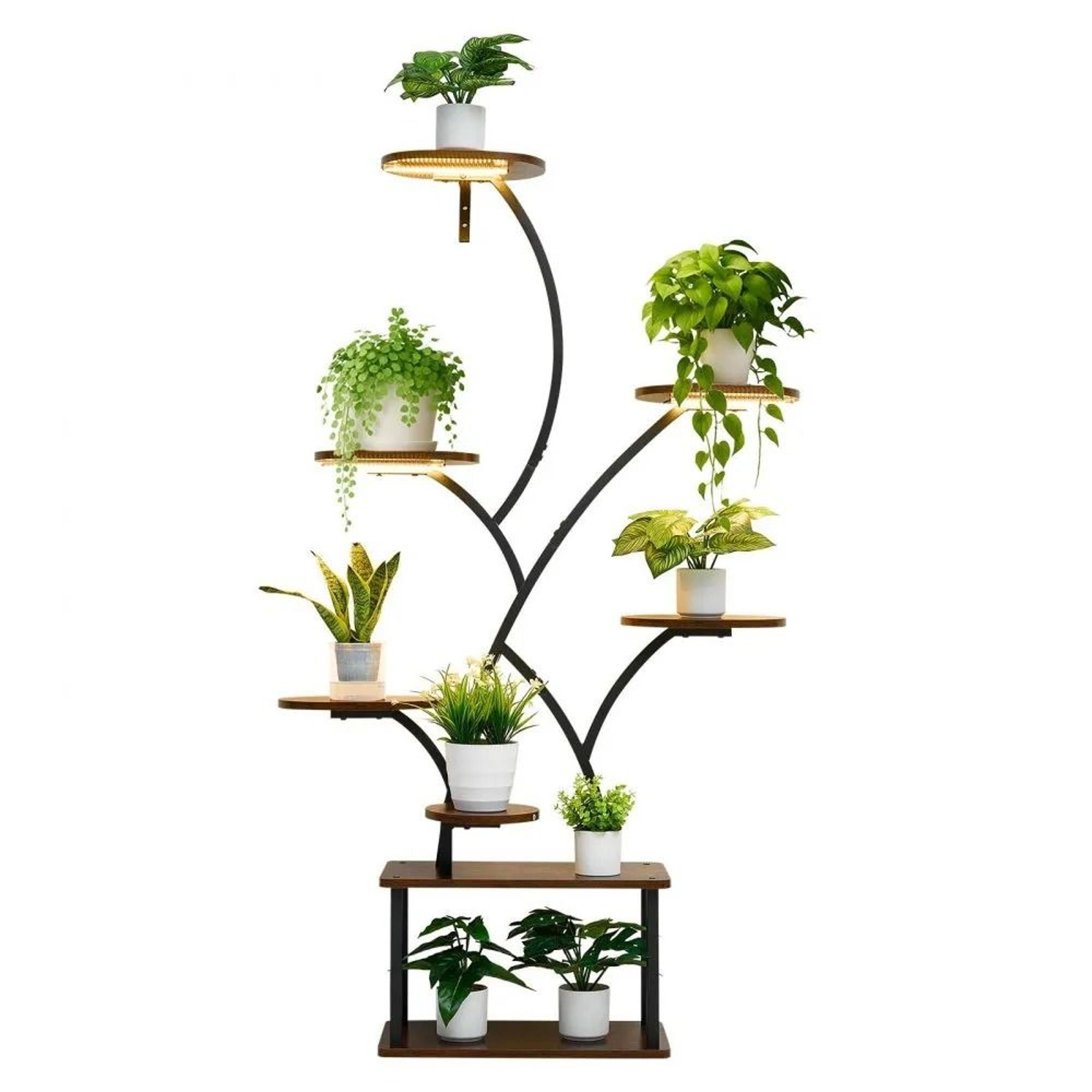 8-tier indoor plant stand with grow lights and timer