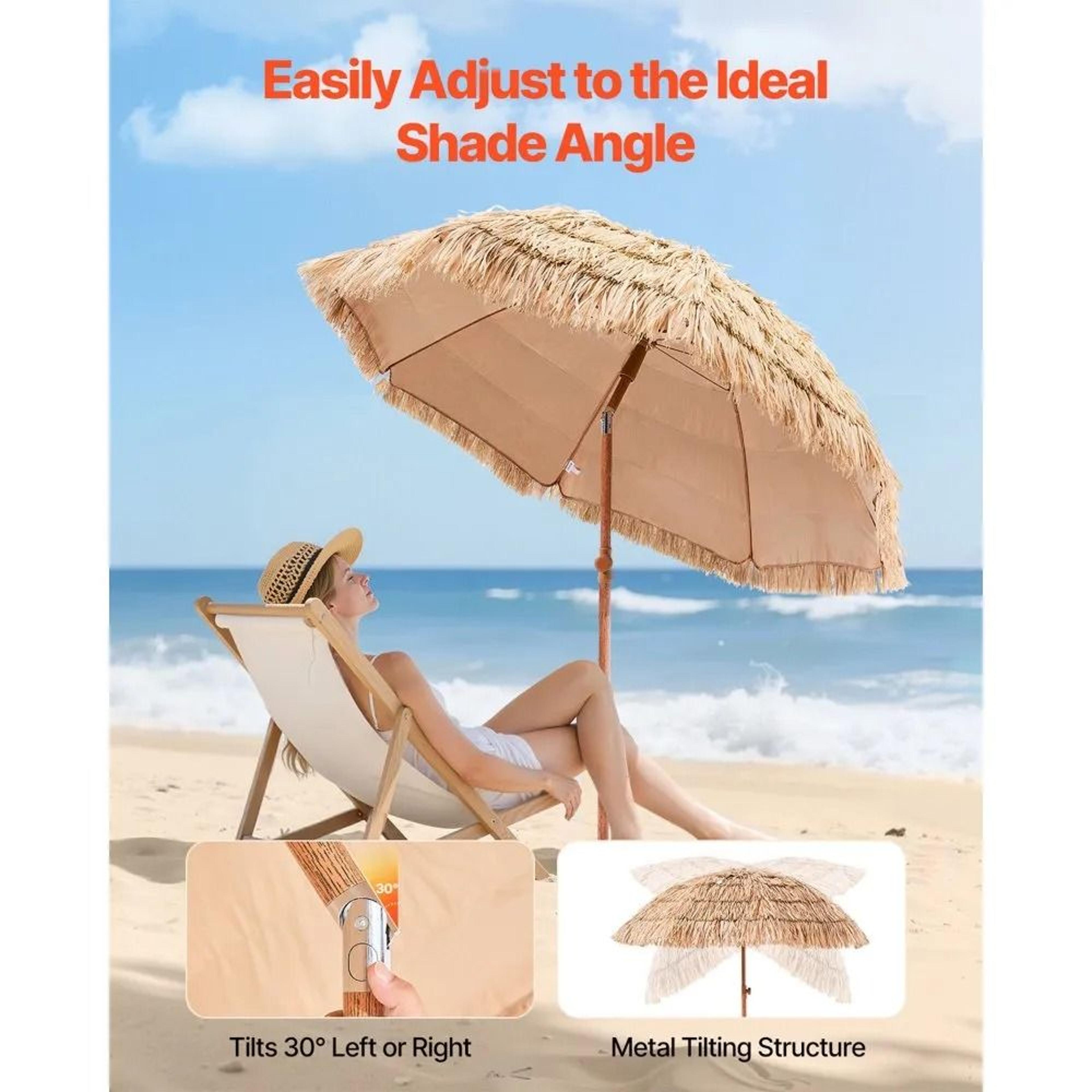 Tropical Shade Tiki Umbrella With Tilt And Portable Thatched Canopy 4