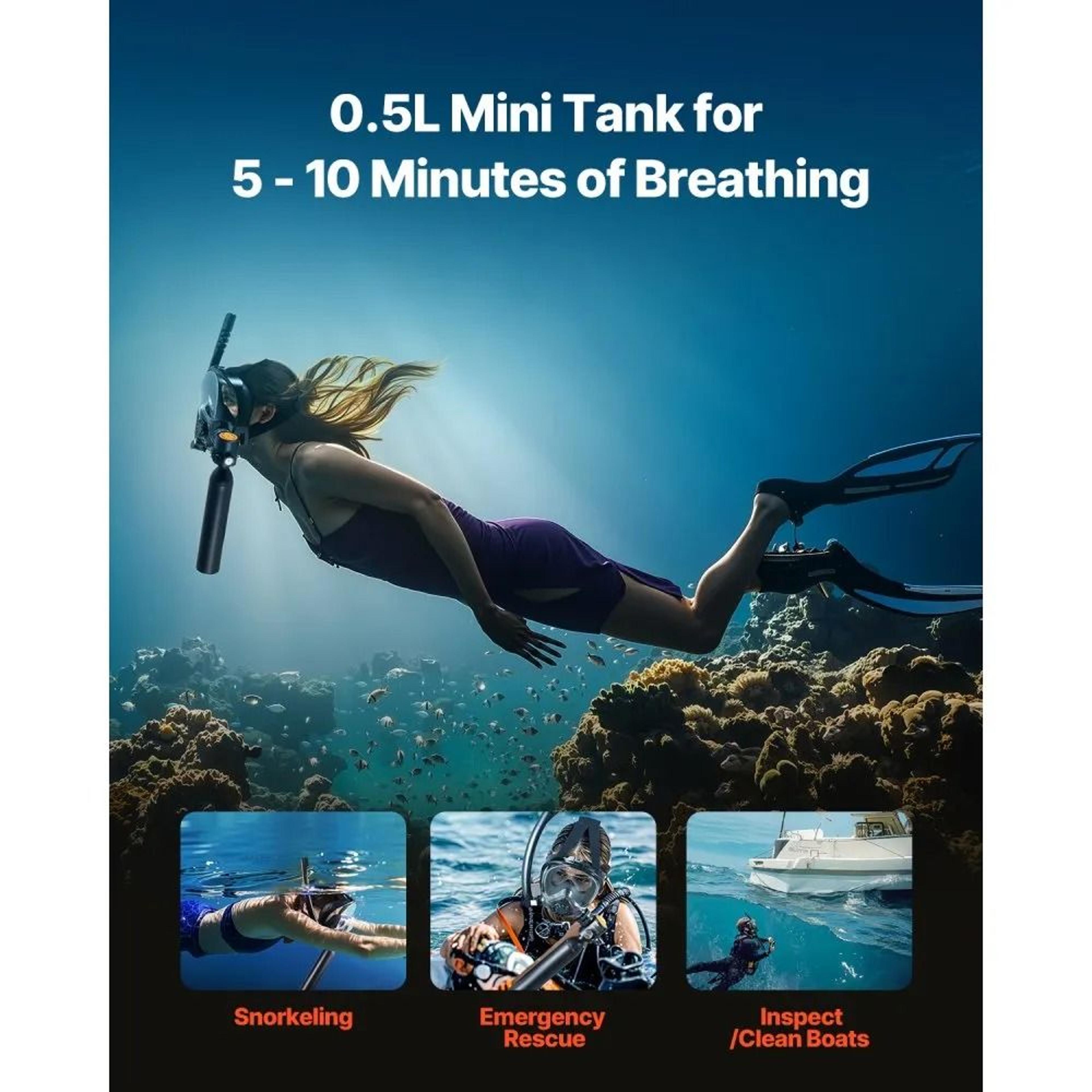 Portable Mini Scuba Tank With Full Face Snorkel Mask And Backup Air System 4