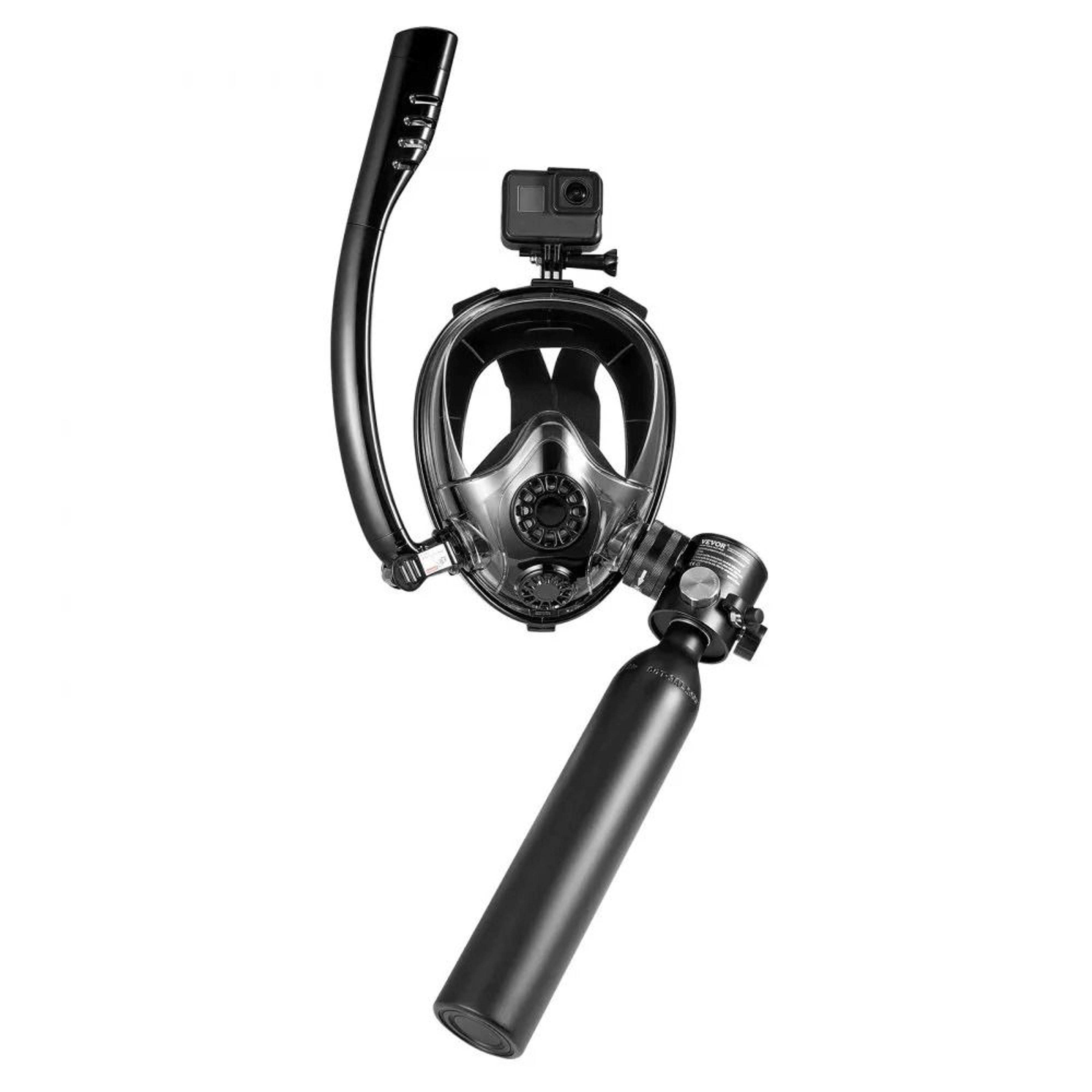 portable mini scuba tank with full face snorkel mask and backup air system