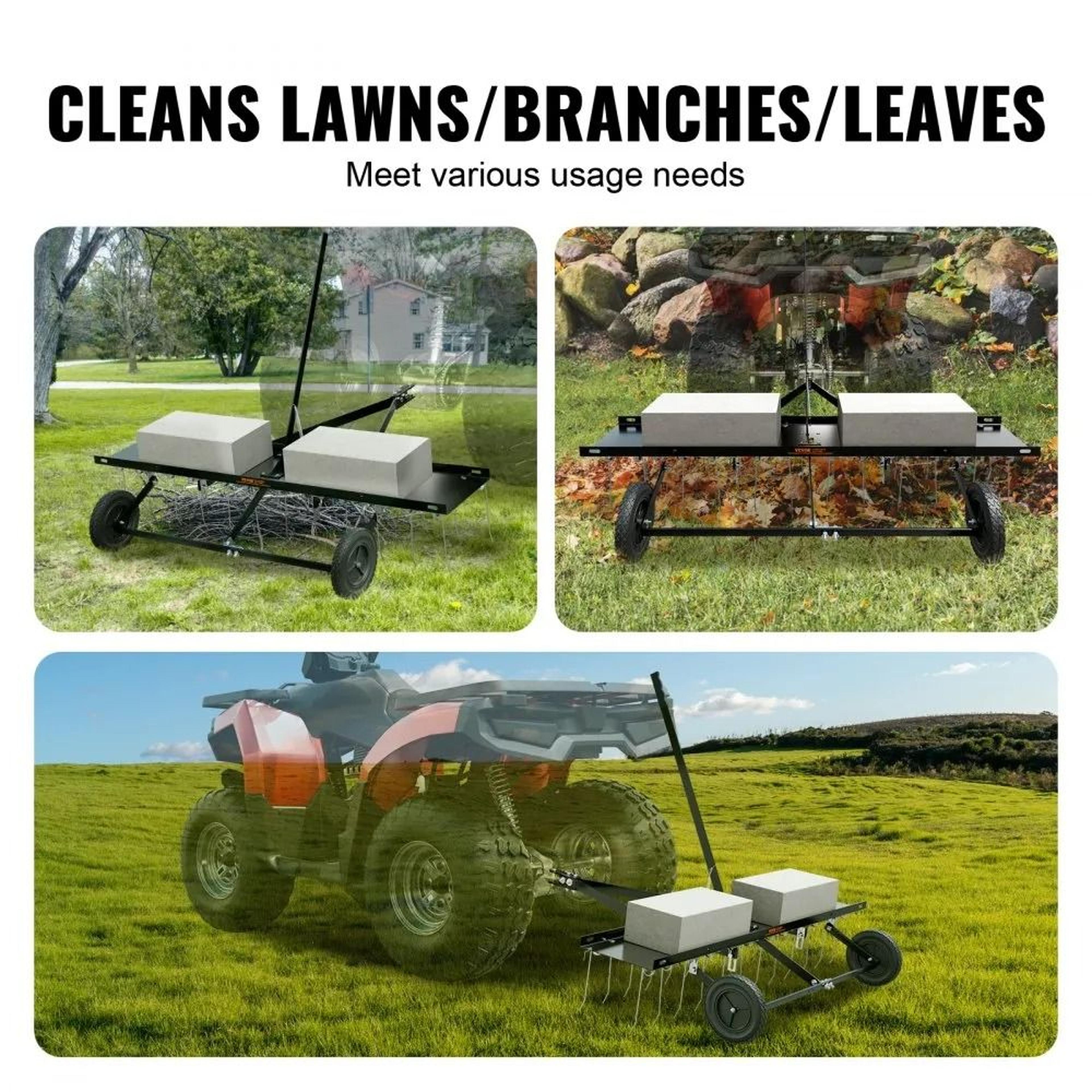 48 Inch Tow Behind Lawn Dethatcher With 24 Steel Tines For ATV And Mower 5