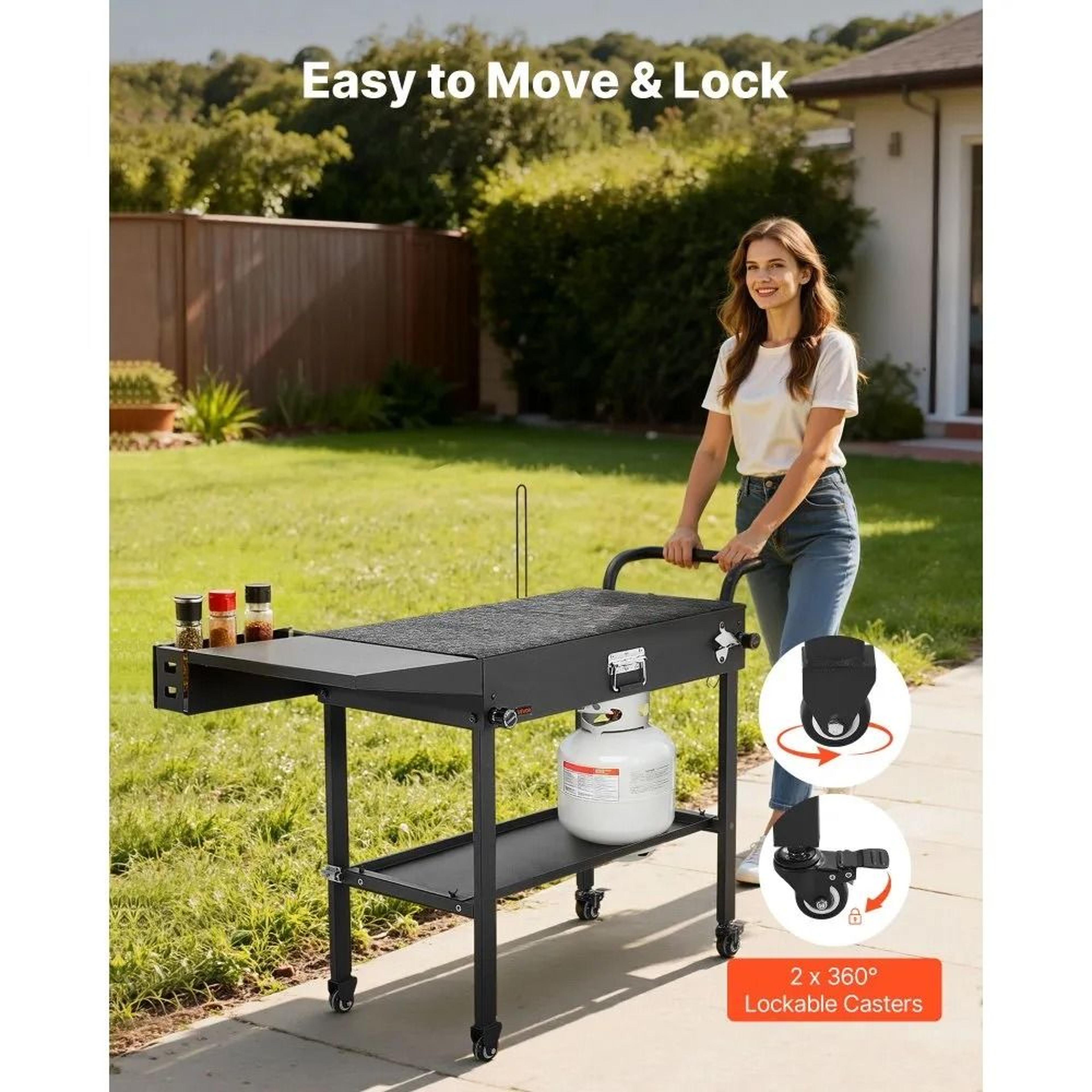 Portable Outdoor Grill Cart 31 Inch BBQ Prep Table With Foldable Design And Wheels 2