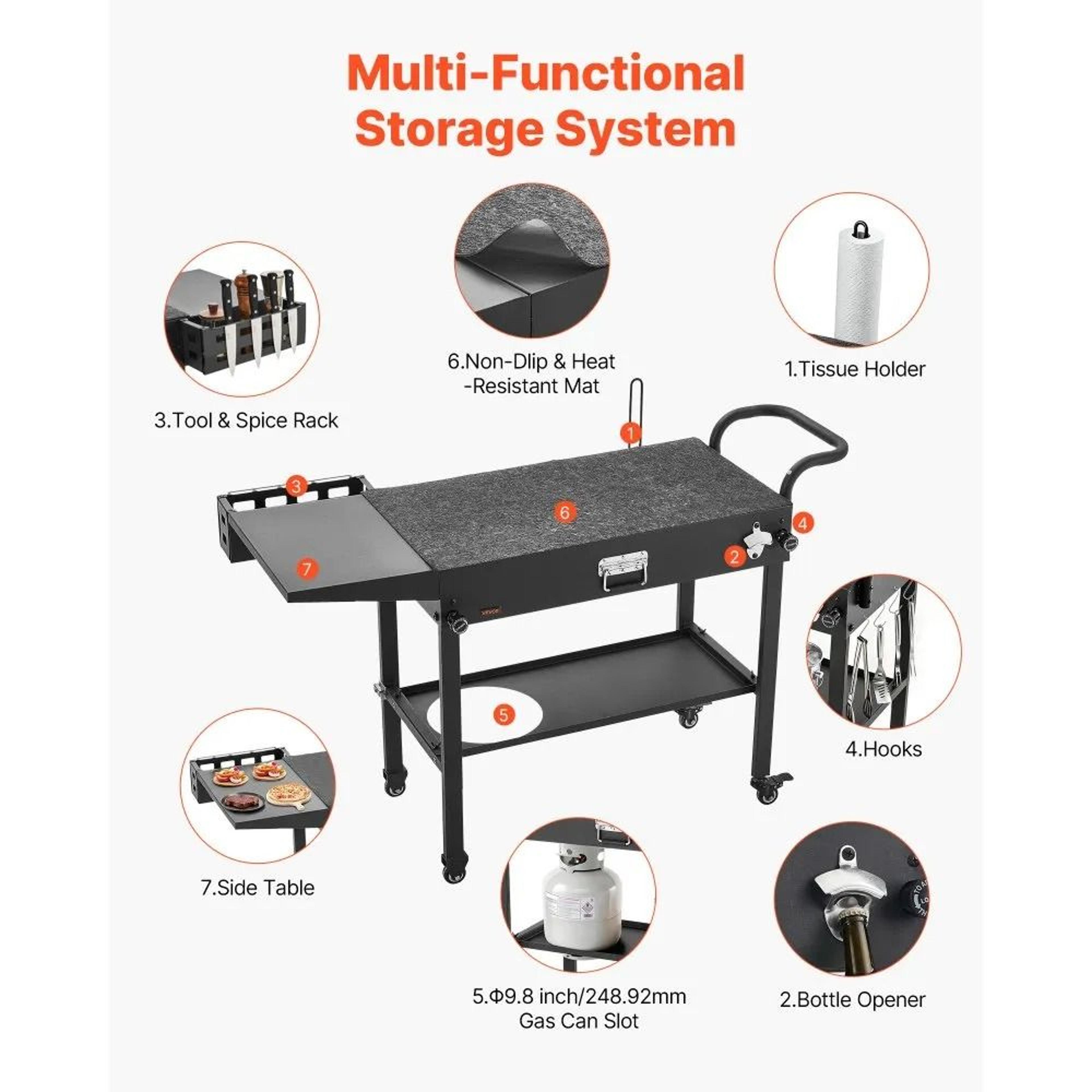 Portable Outdoor Grill Cart 31 Inch BBQ Prep Table With Foldable Design And Wheels 3