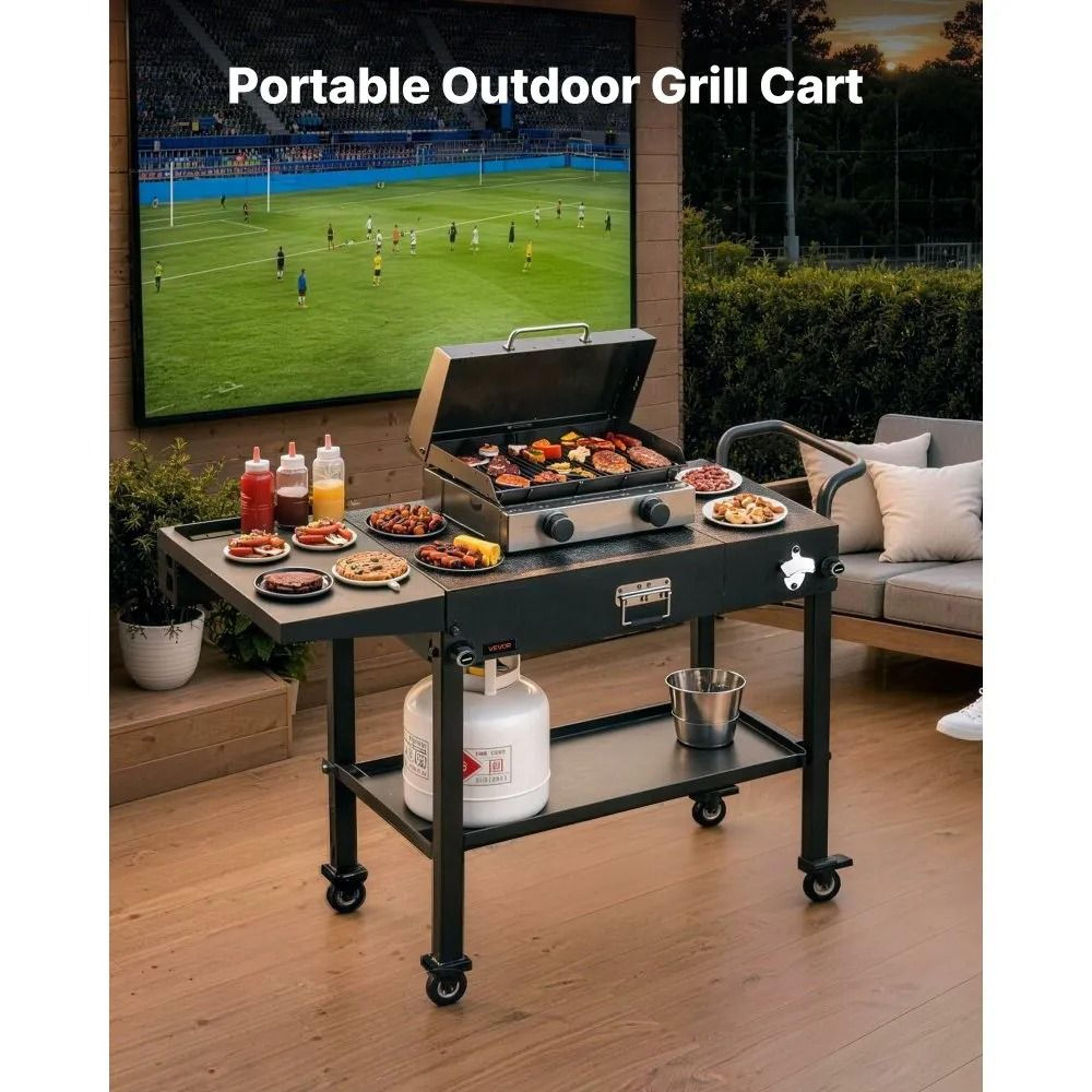 Portable Outdoor Grill Cart 31 Inch BBQ Prep Table With Foldable Design And Wheels 5