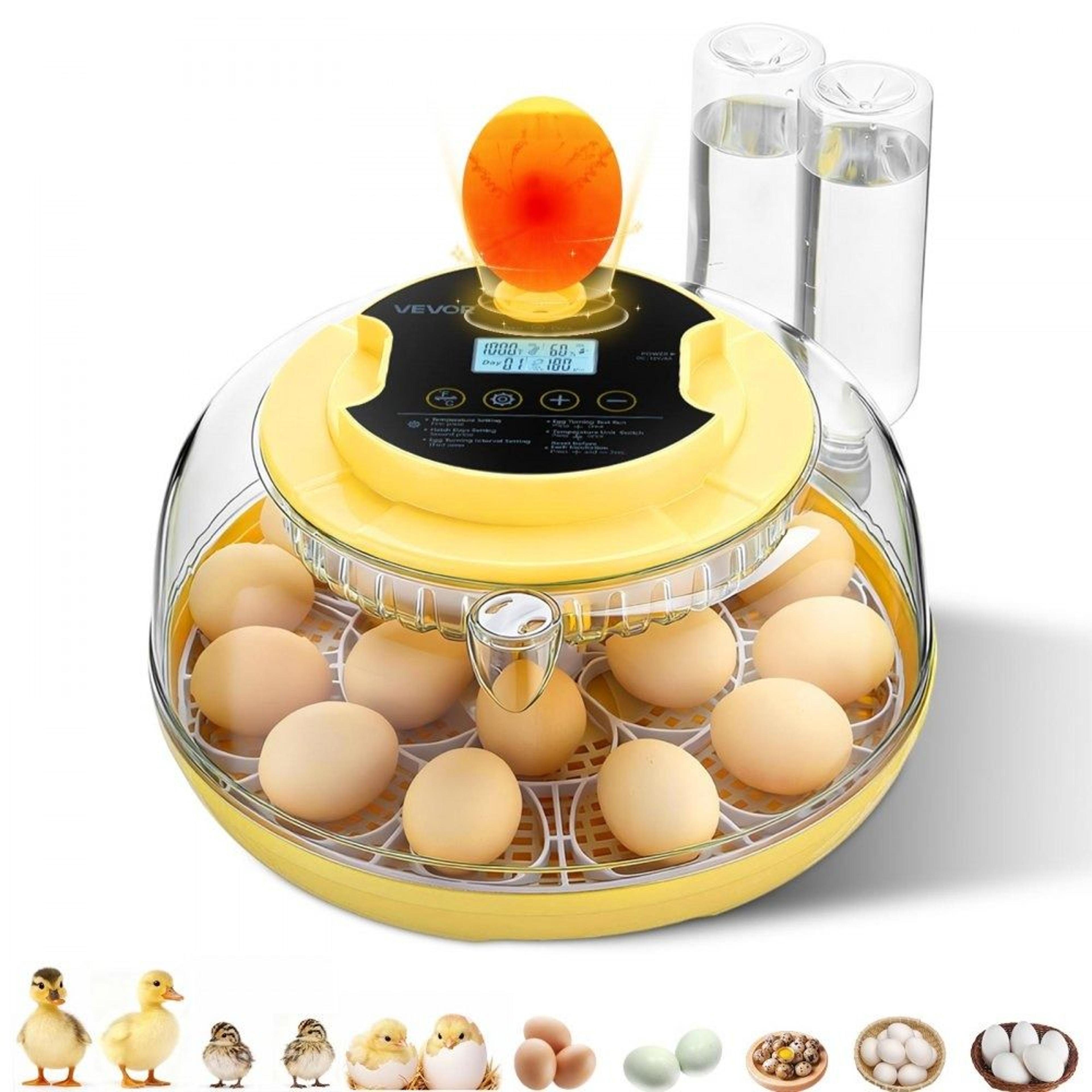 18 egg incubator with automatic turner, led candler and humidity control
