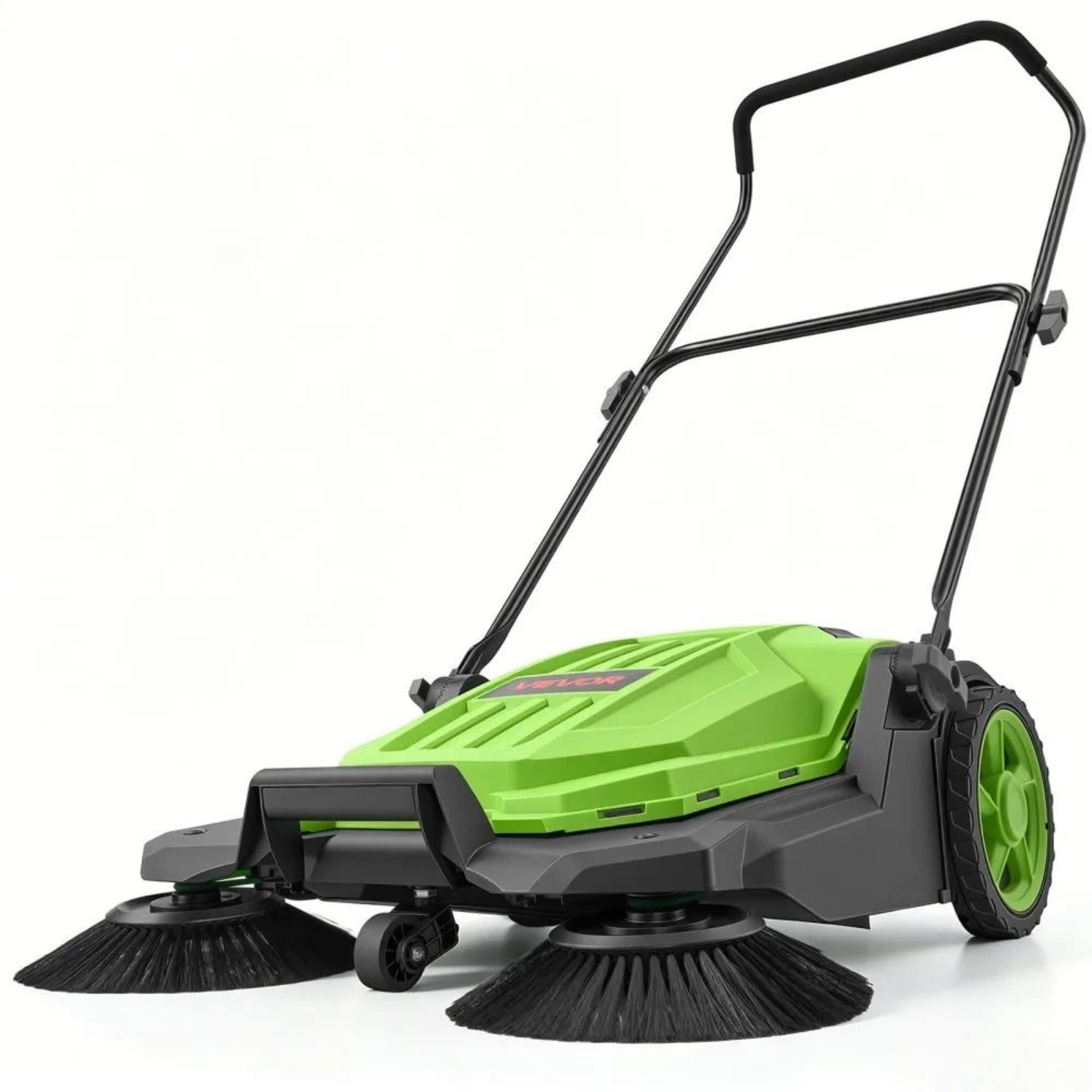 25.6 inch manual push floor sweeper with 5 gallon debris container