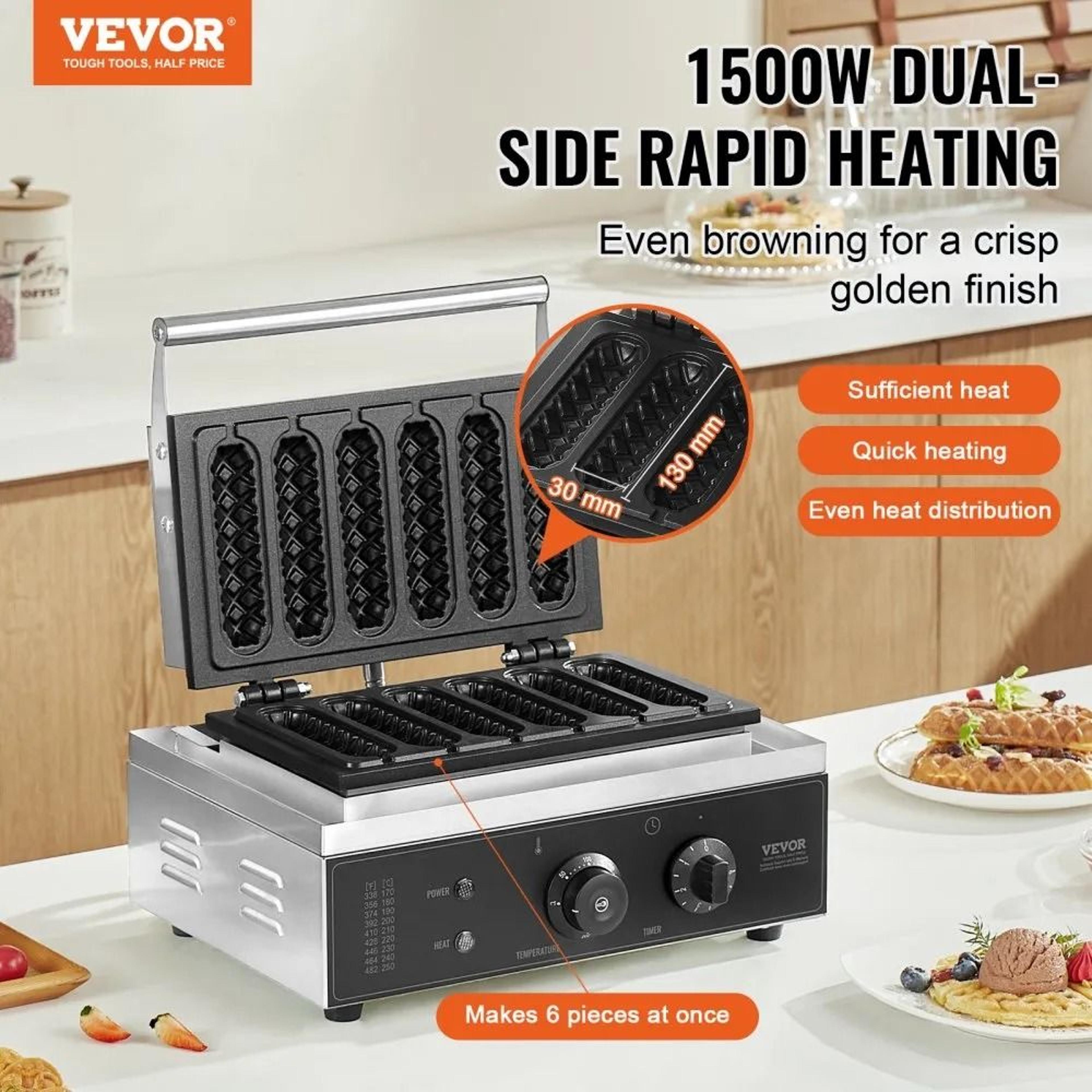 Commercial Waffle Stick Maker 6PCS 1500W Non Stick Waffle Baker Machine 5