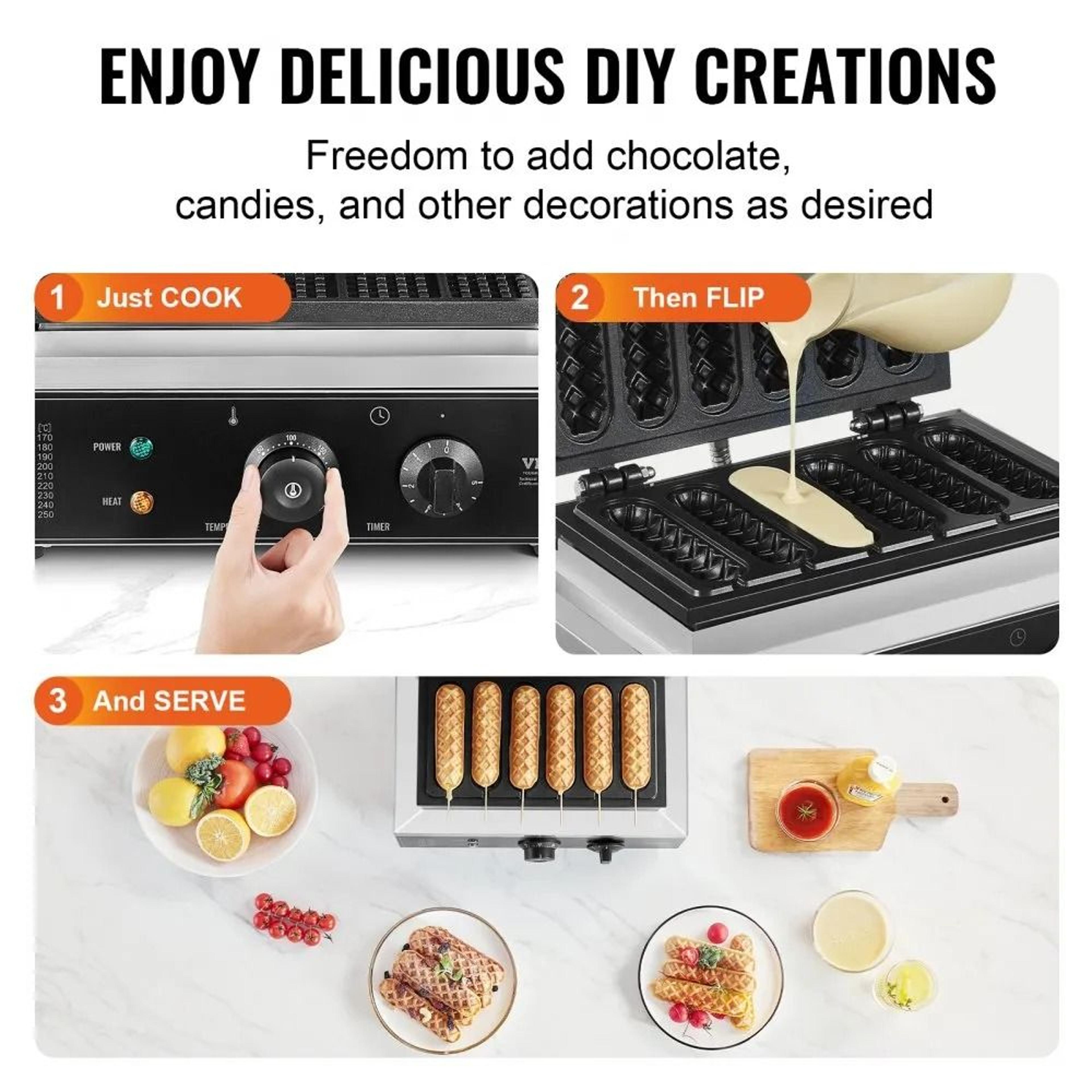 Commercial Waffle Stick Maker 6PCS 1500W Non Stick Waffle Baker Machine 1