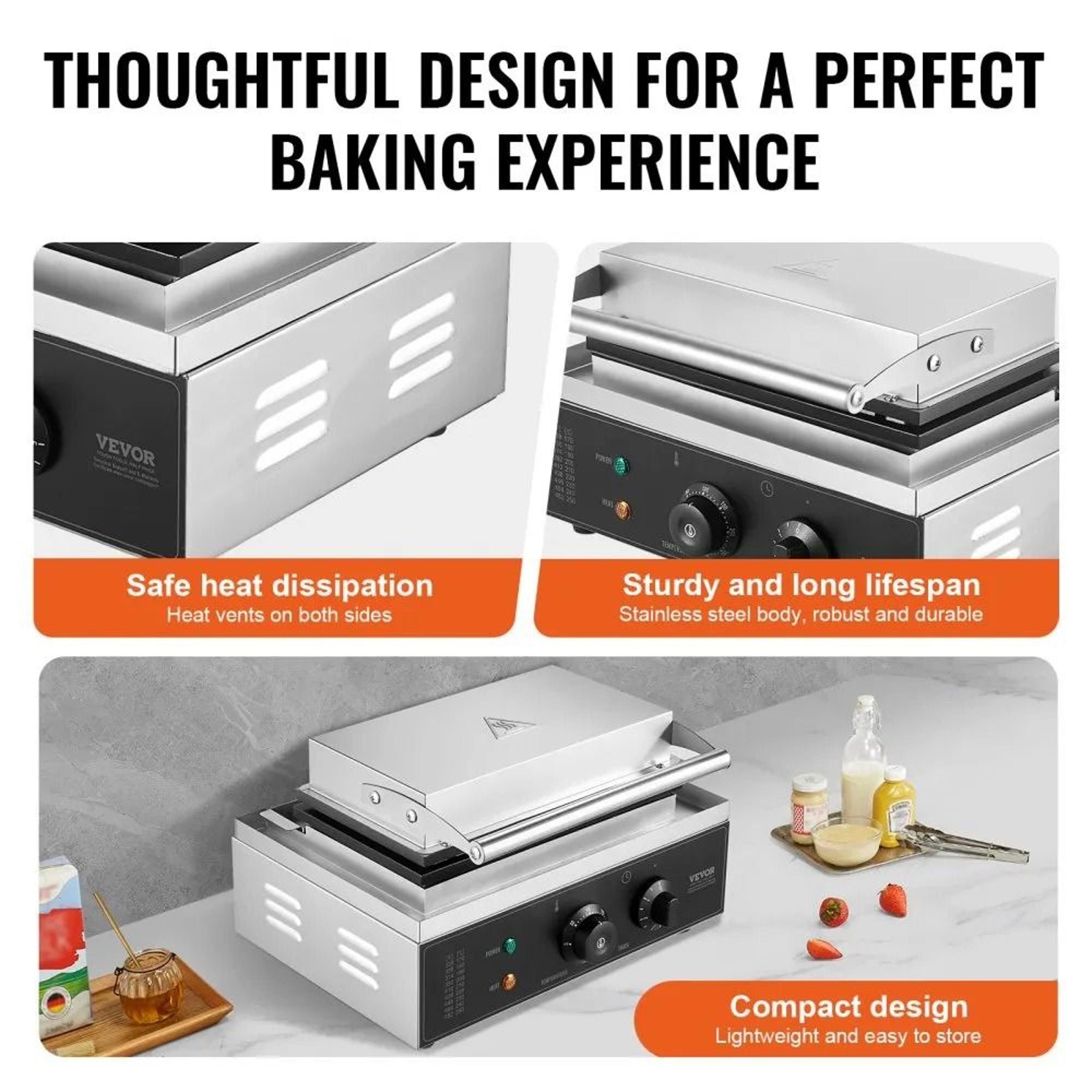 Commercial Waffle Stick Maker 6PCS 1500W Non Stick Waffle Baker Machine 2