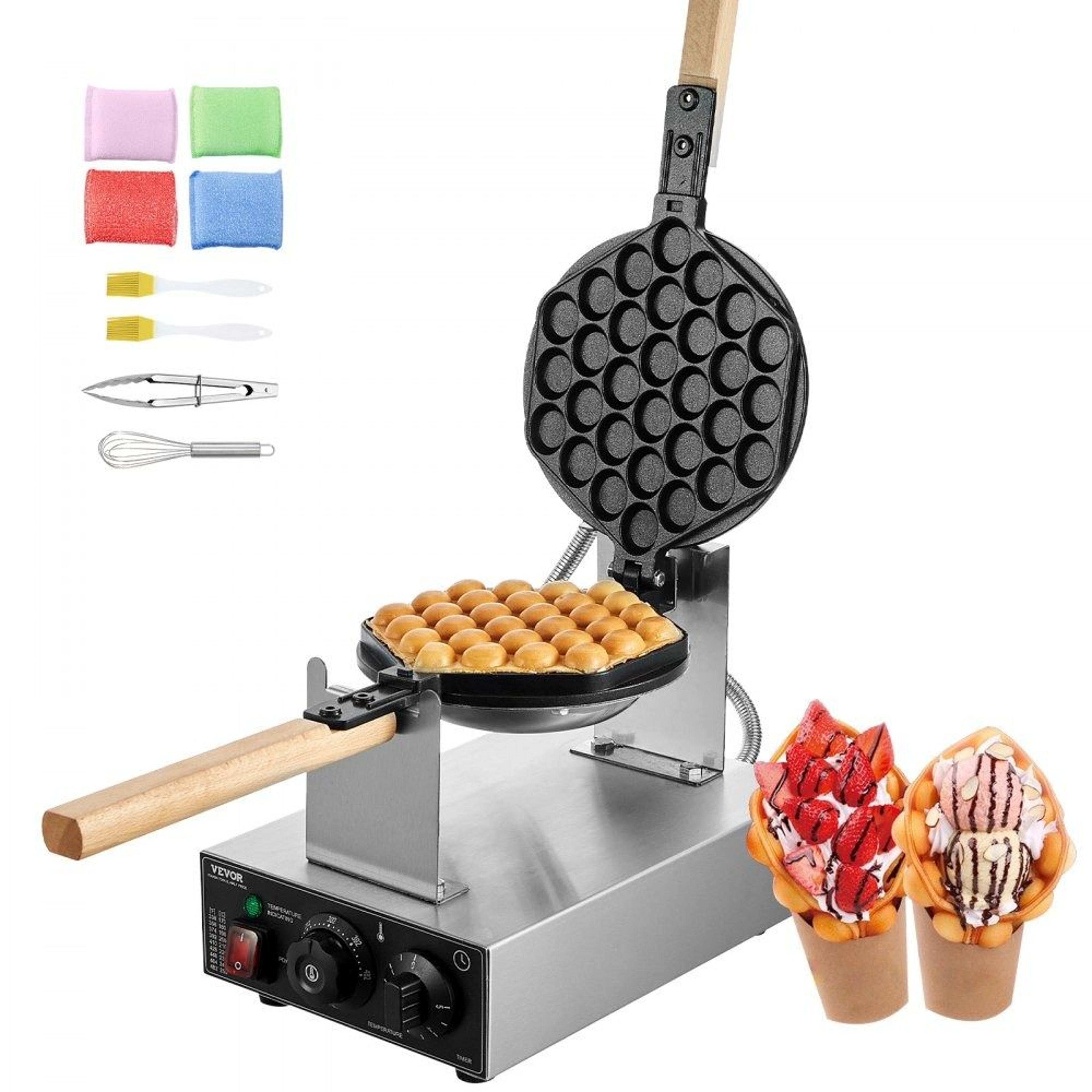 1400w commercial bubble waffle maker with rotating nonstick plates