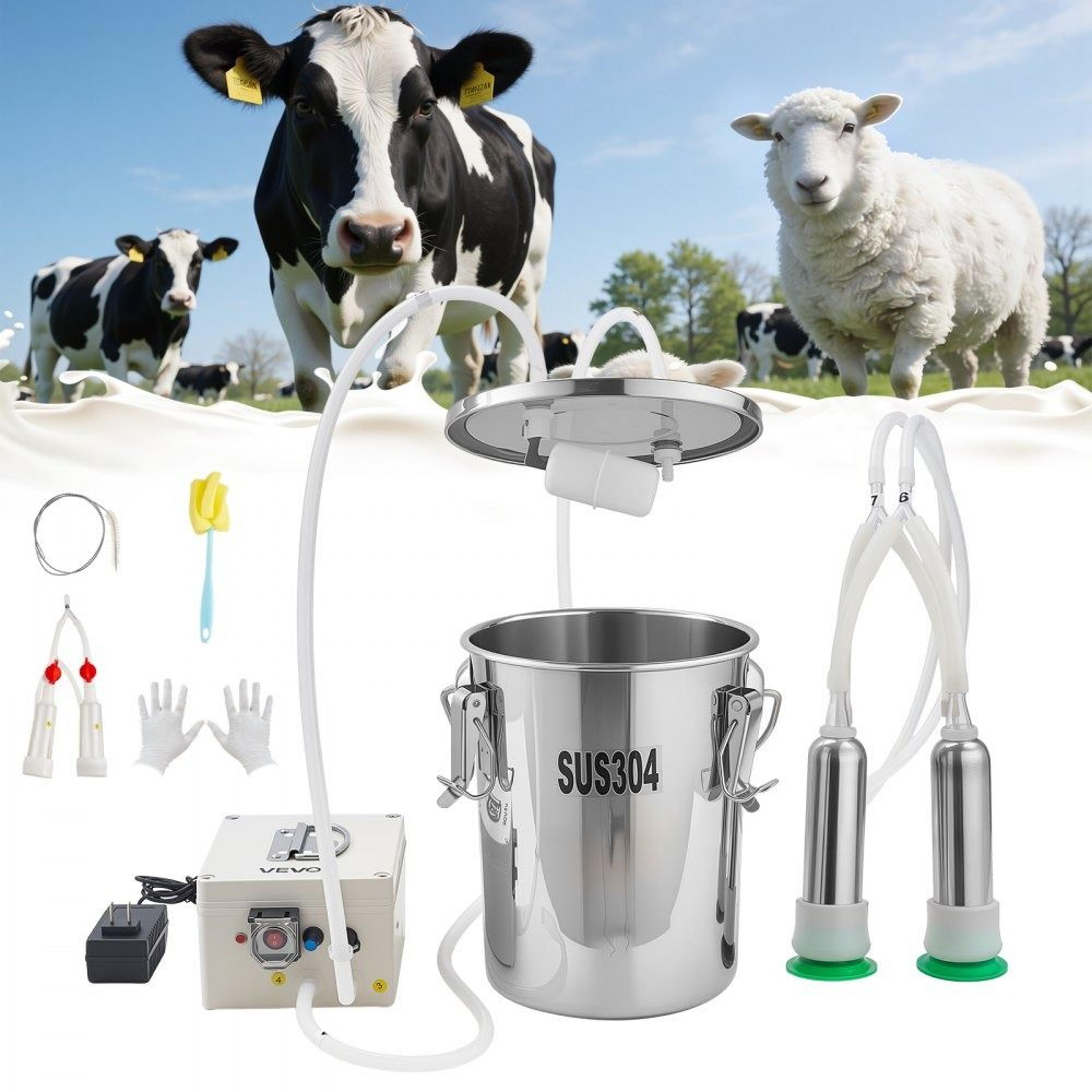rechargeable goat milking machine with 7 l stainless steel bucket and adjustable suction