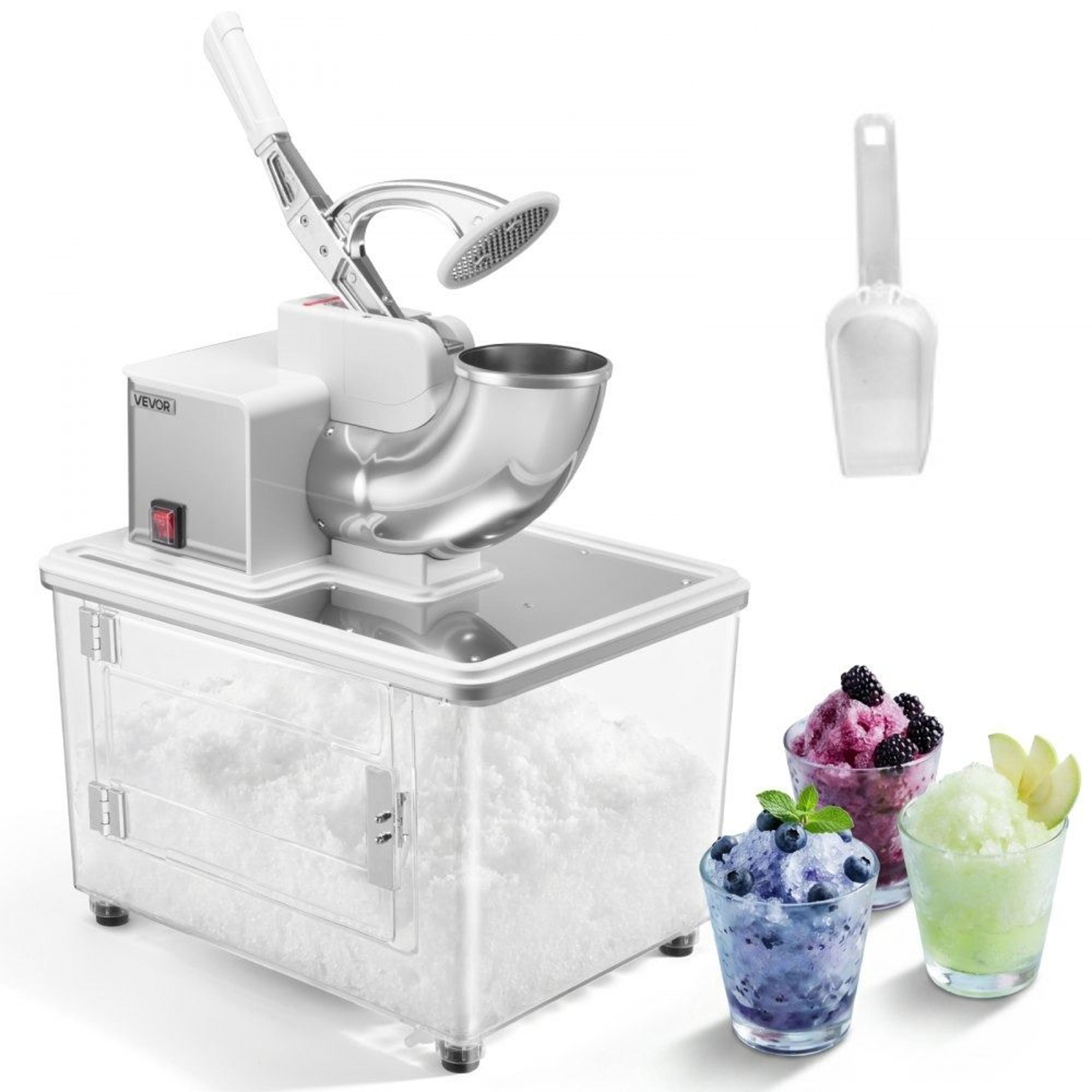 commercial ice crusher and shaved ice machine with 11 gallon storage box