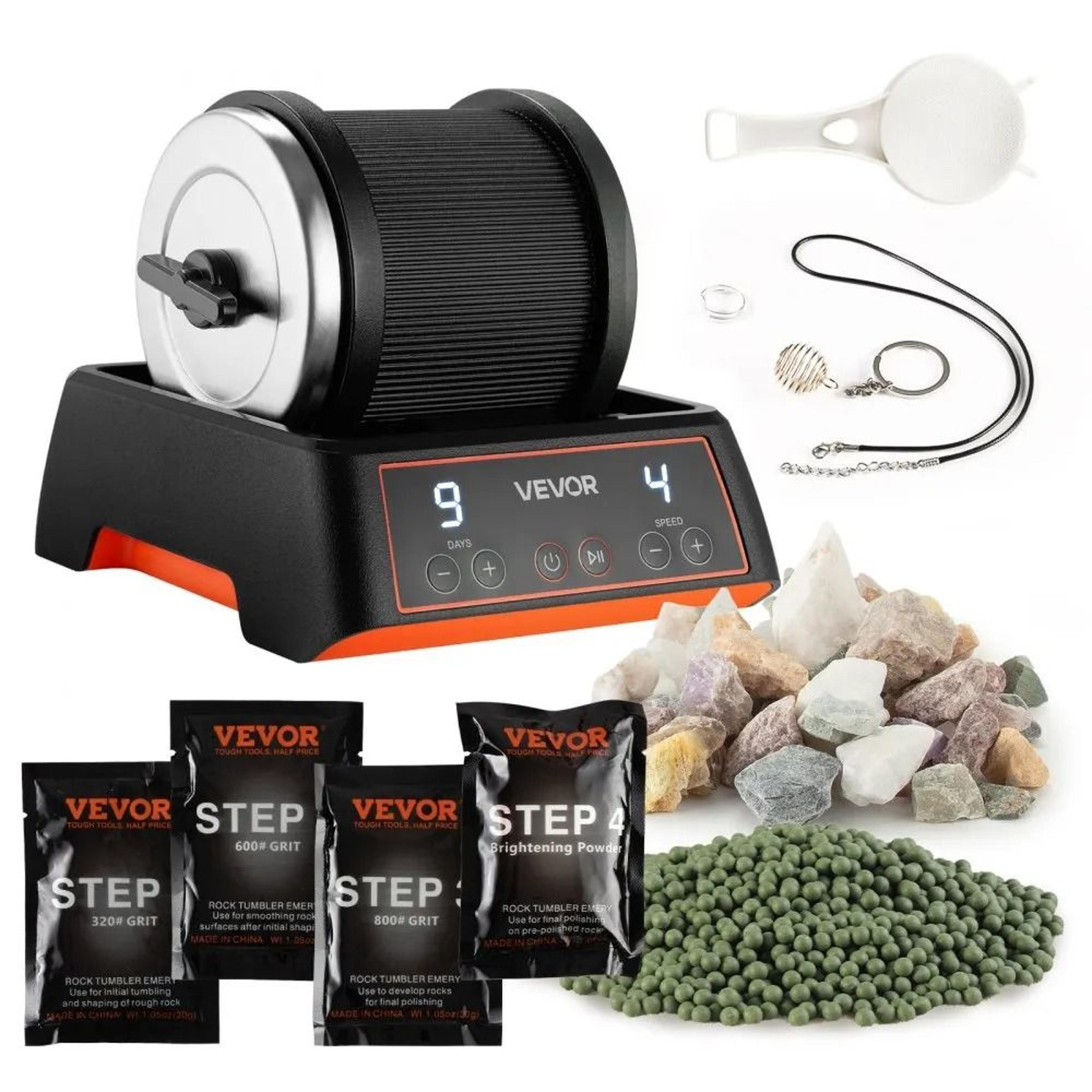 quiet 2 lb rock tumbler kit with 4 speeds and 9 day timer