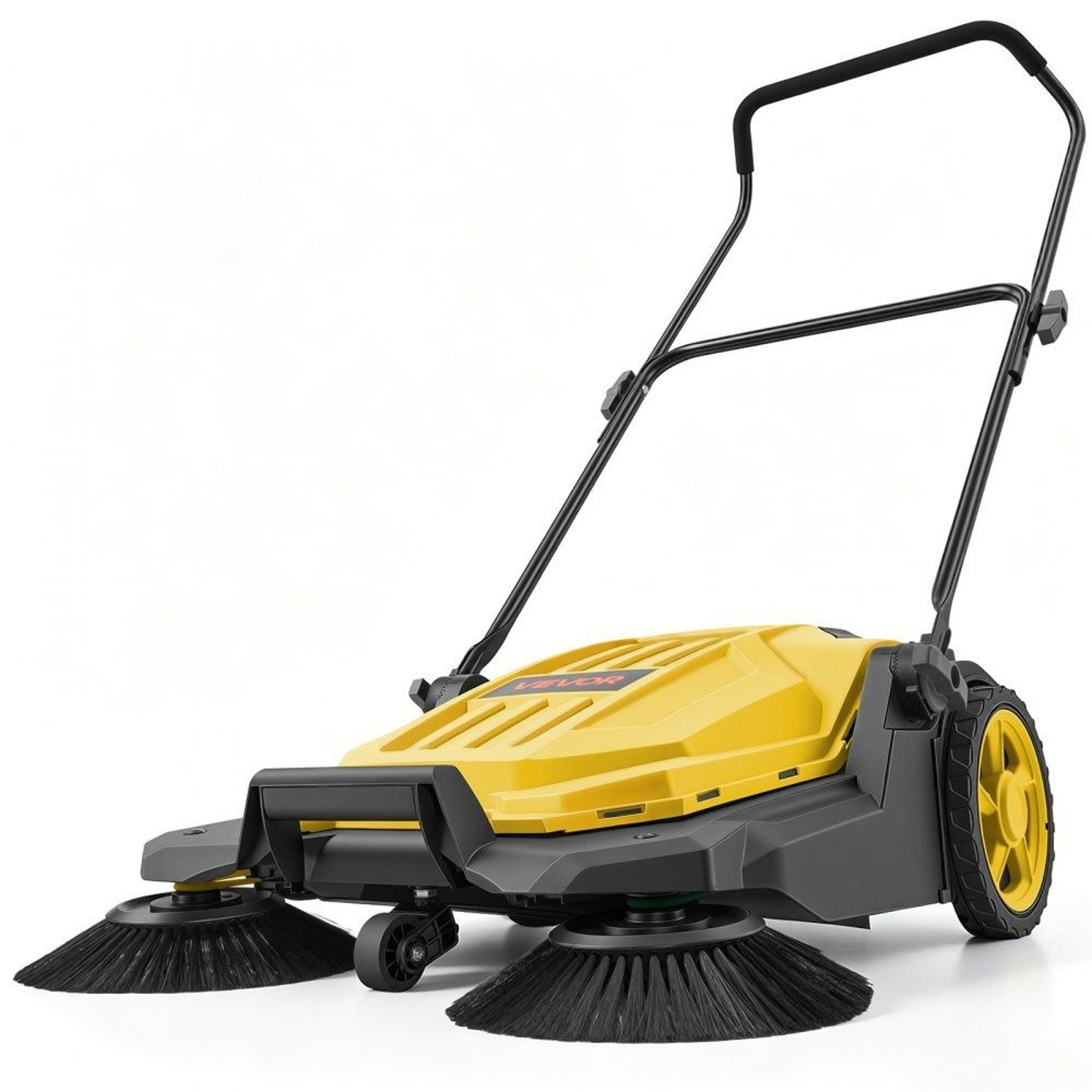 25.6 inch manual floor sweeper with 5 gallon debris container
