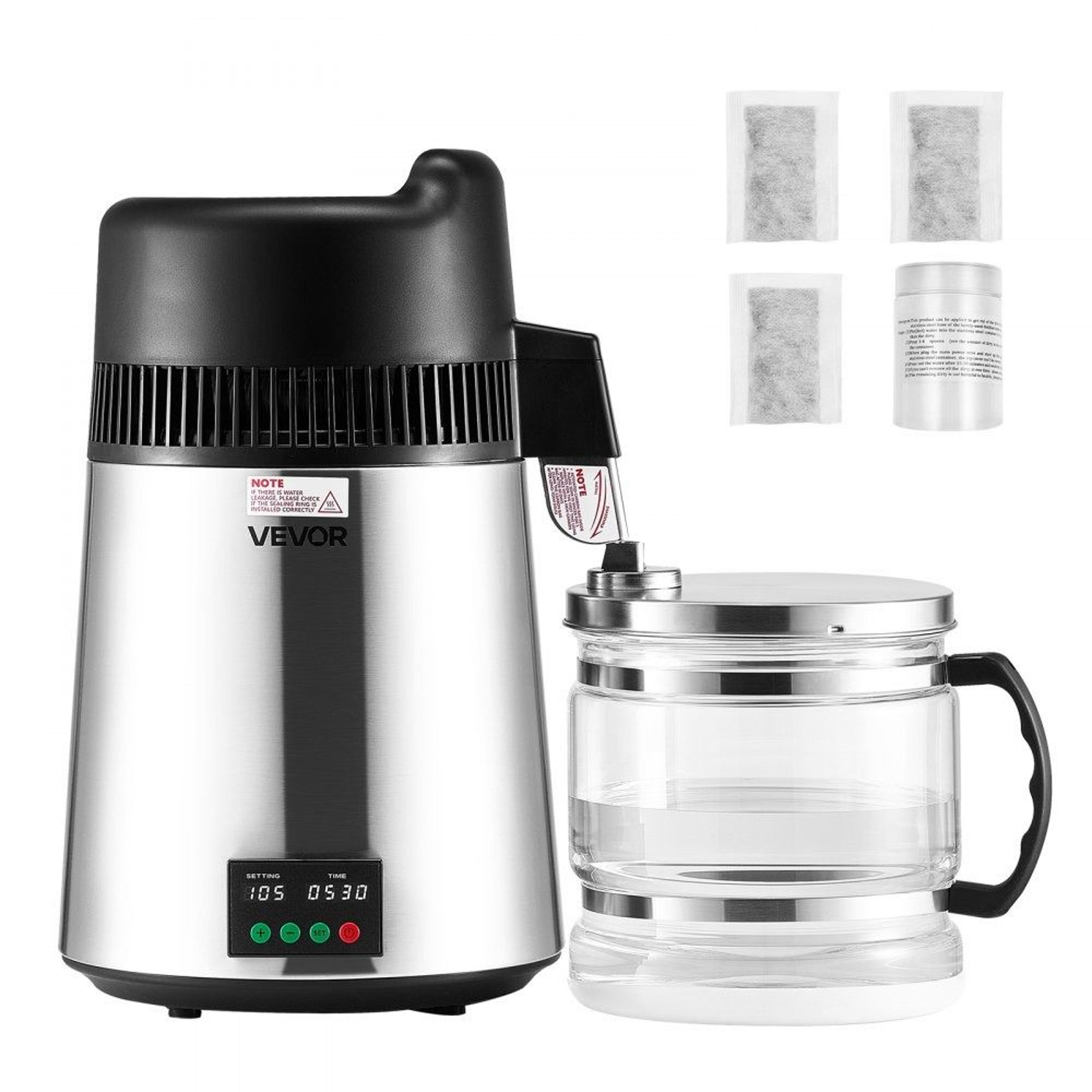 6l countertop water distiller with glass carafe and stainless steel tank