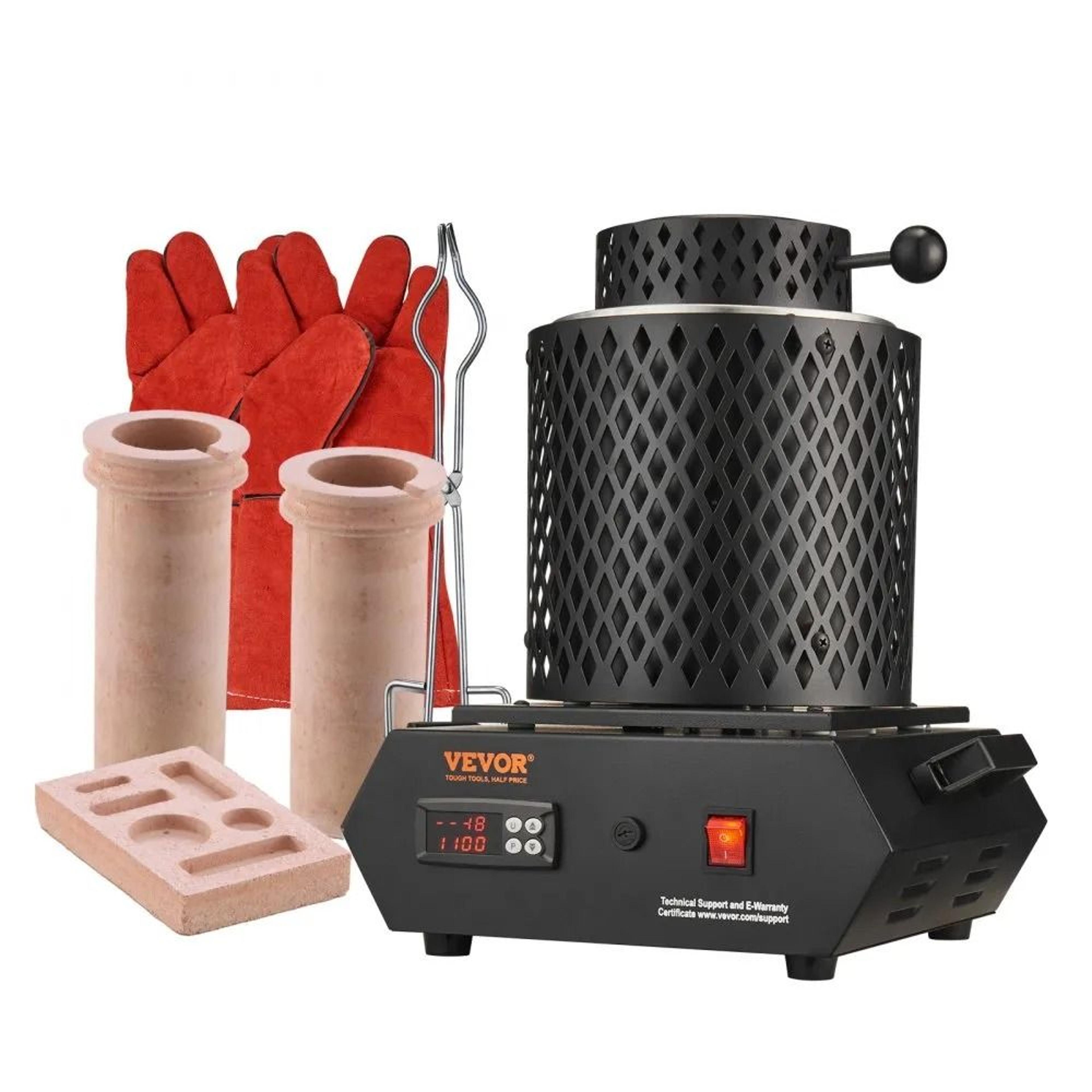 1350w digital gold melting furnace kit with dual ceramic crucibles