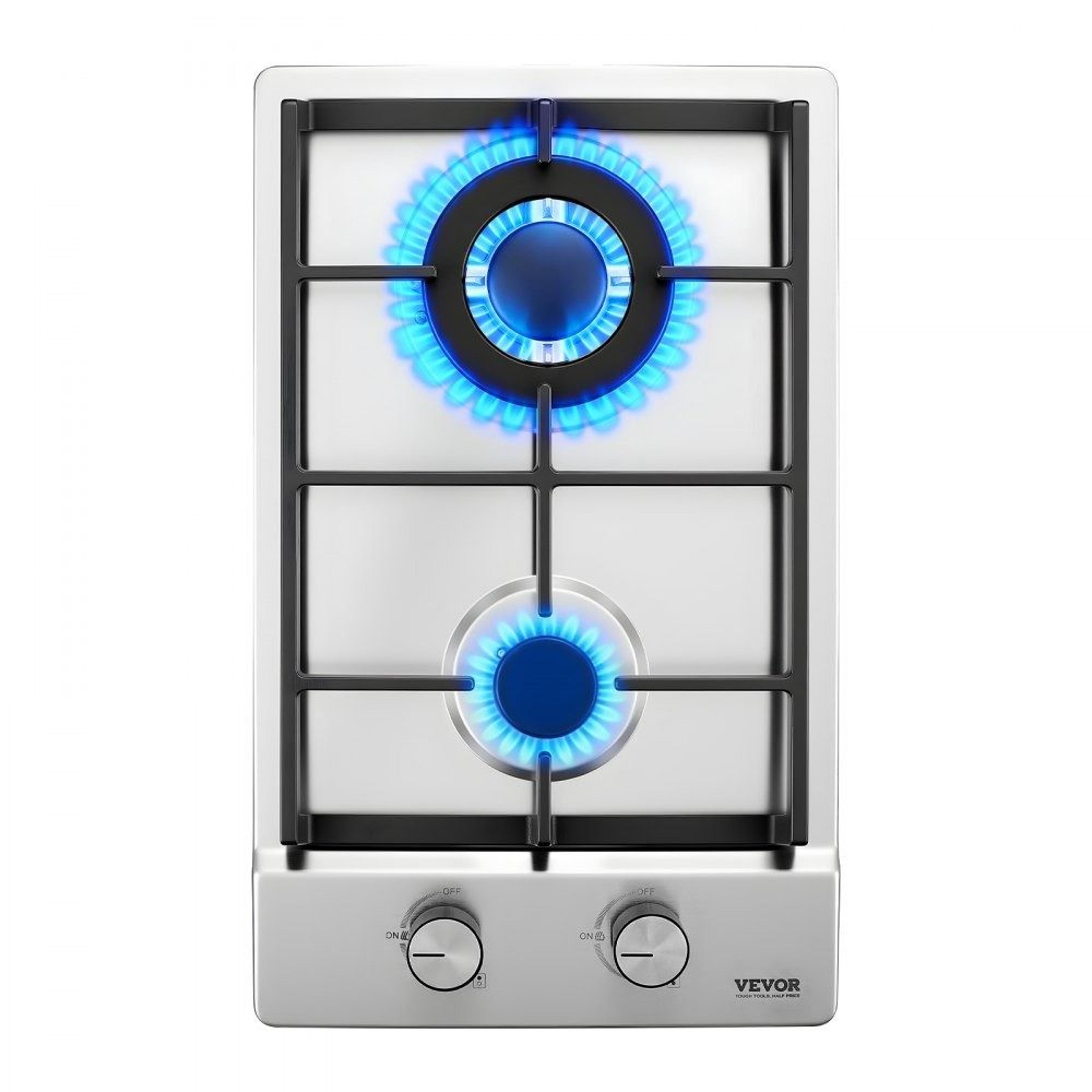 12 inch dual fuel 2 burner gas cooktop with flameout protection