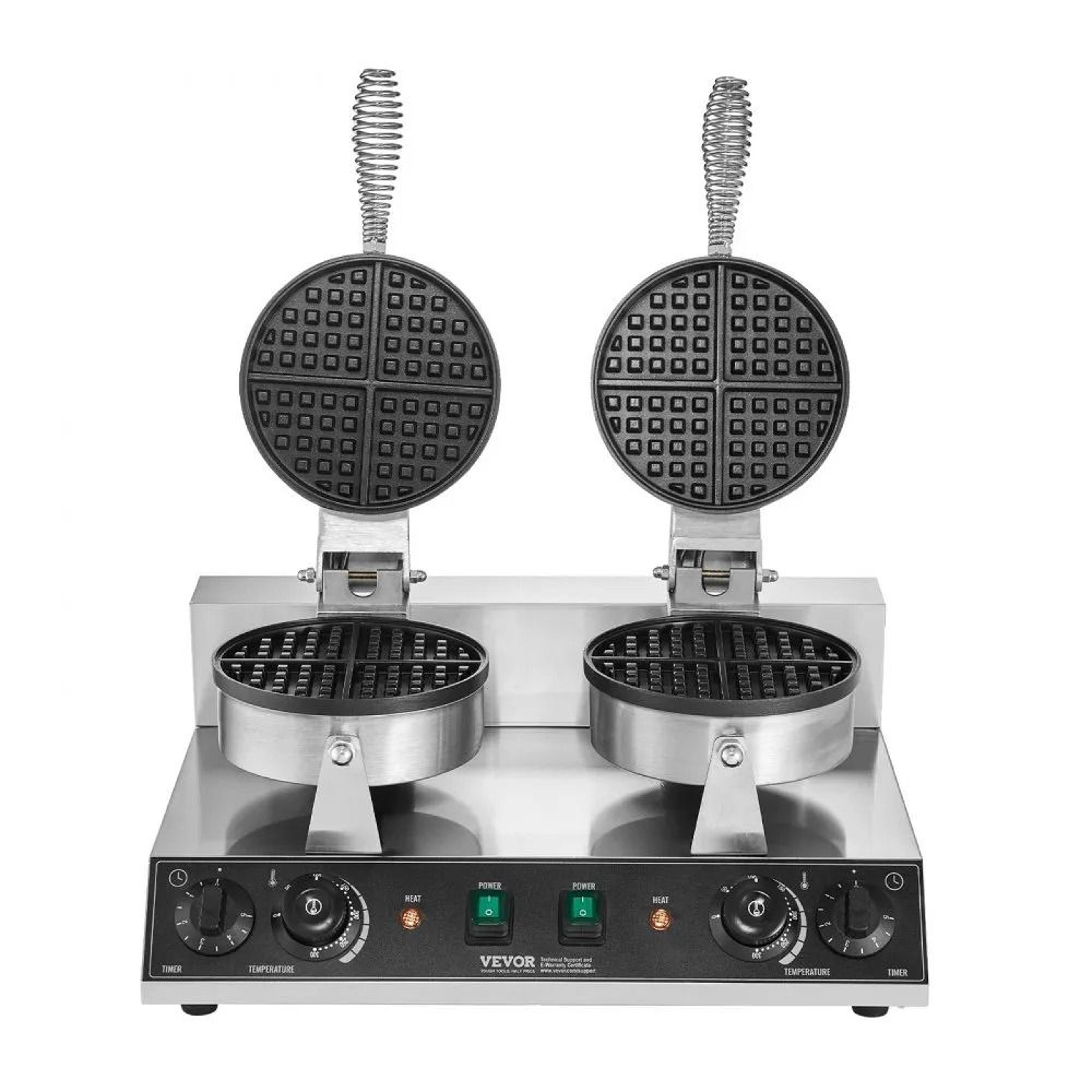 Commercial Belgian Waffle Maker Dual Head 2460W Non Stick Round Waffle Iron 7