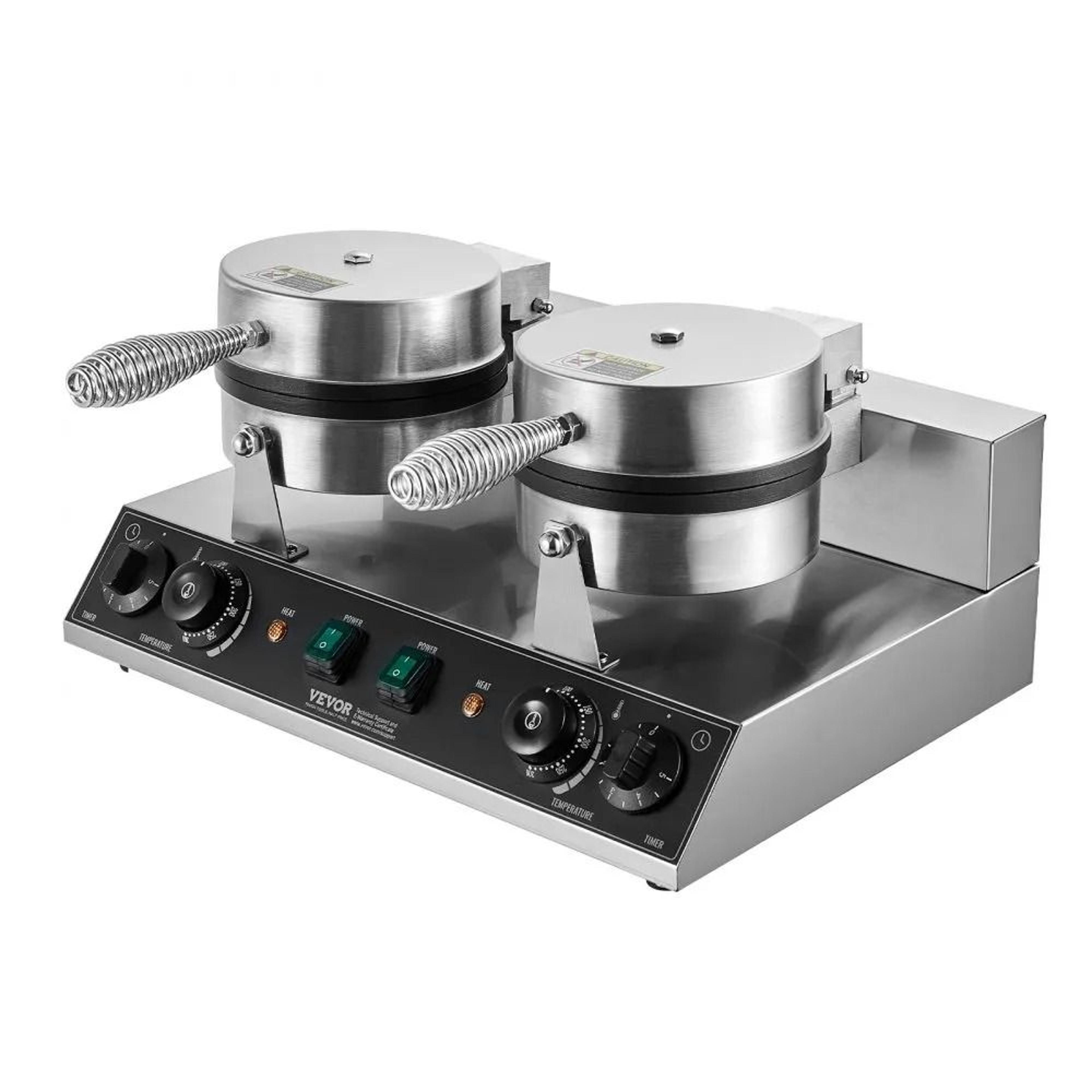 Commercial Belgian Waffle Maker Dual Head 2460W Non Stick Round Waffle Iron 8