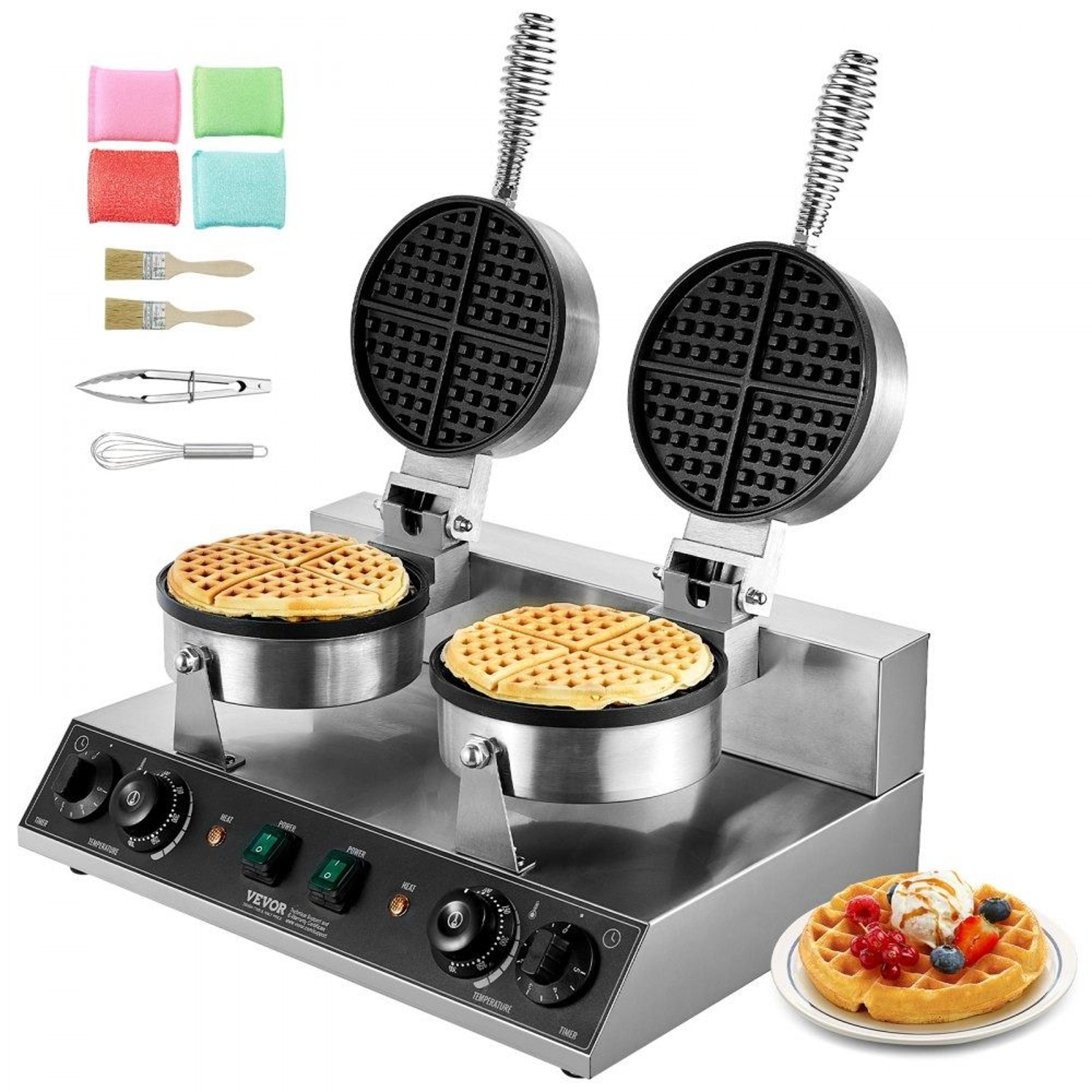 commercial belgian waffle maker dual head 2460w non stick round waffle iron