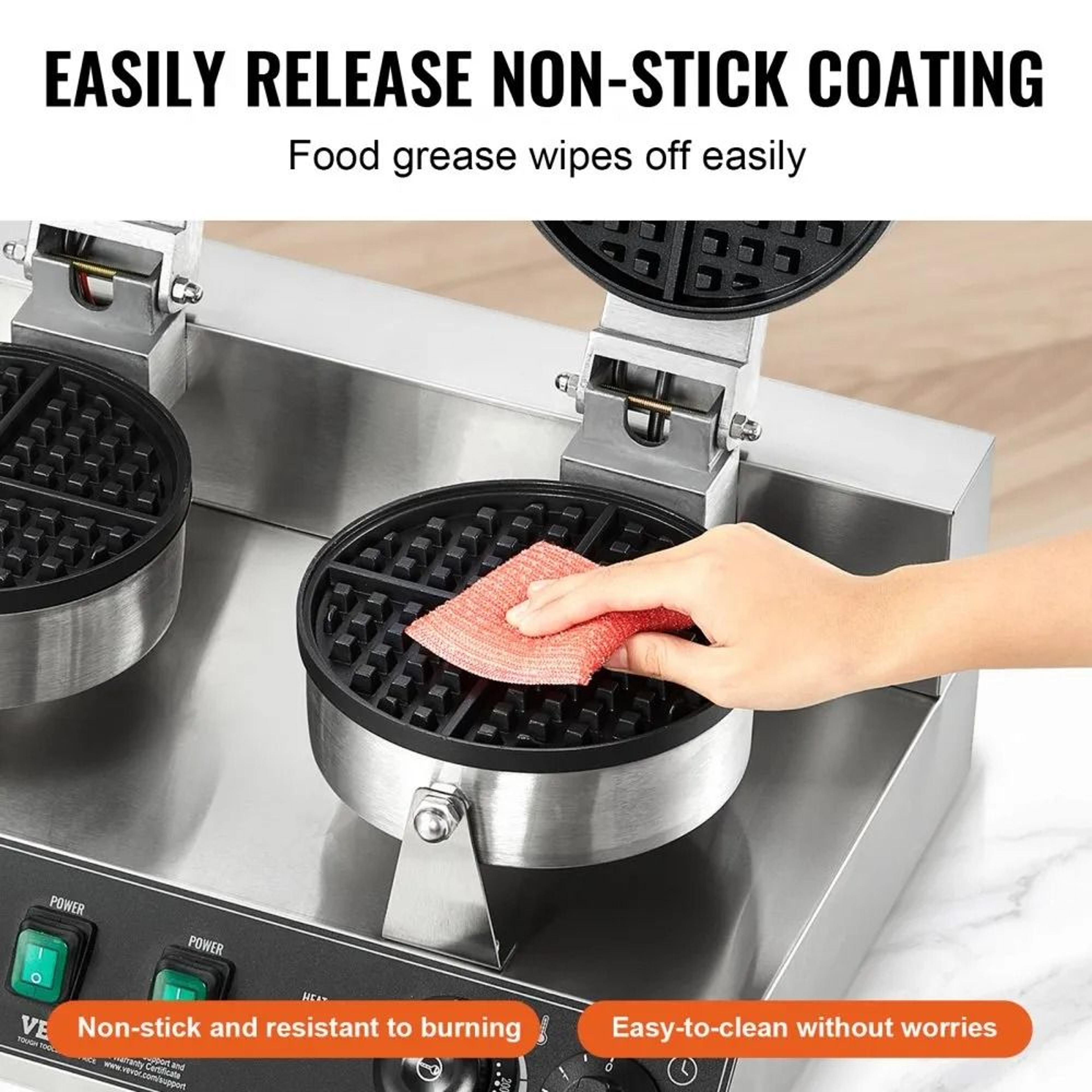 Commercial Belgian Waffle Maker Dual Head 2460W Non Stick Round Waffle Iron 3