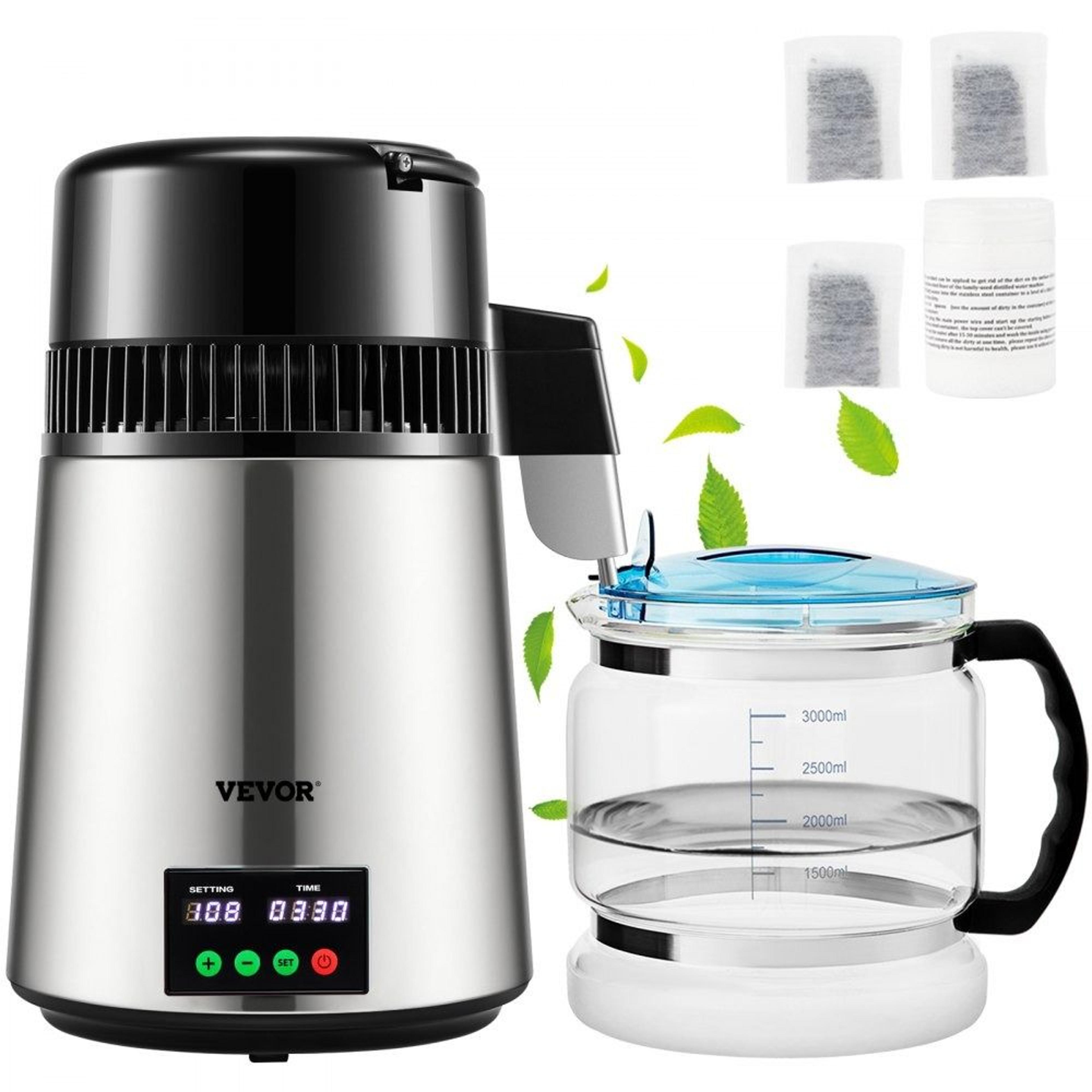 1.1 gal water distiller 750w stainless steel distilled water maker with glass carafe