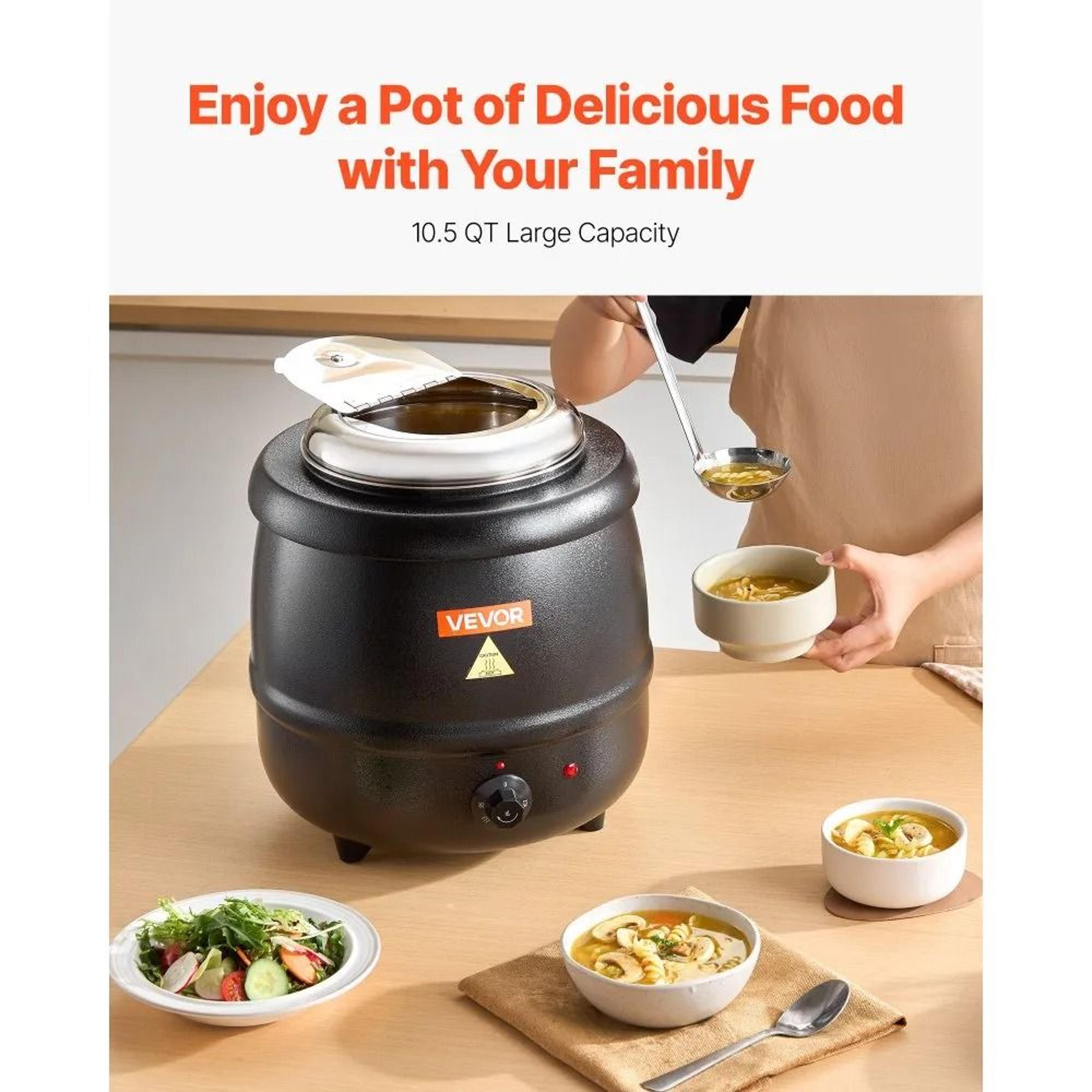 Commercial Electric Soup Warmer 10QT Stainless Steel Soup Kettle With Adjustable Temperature 5