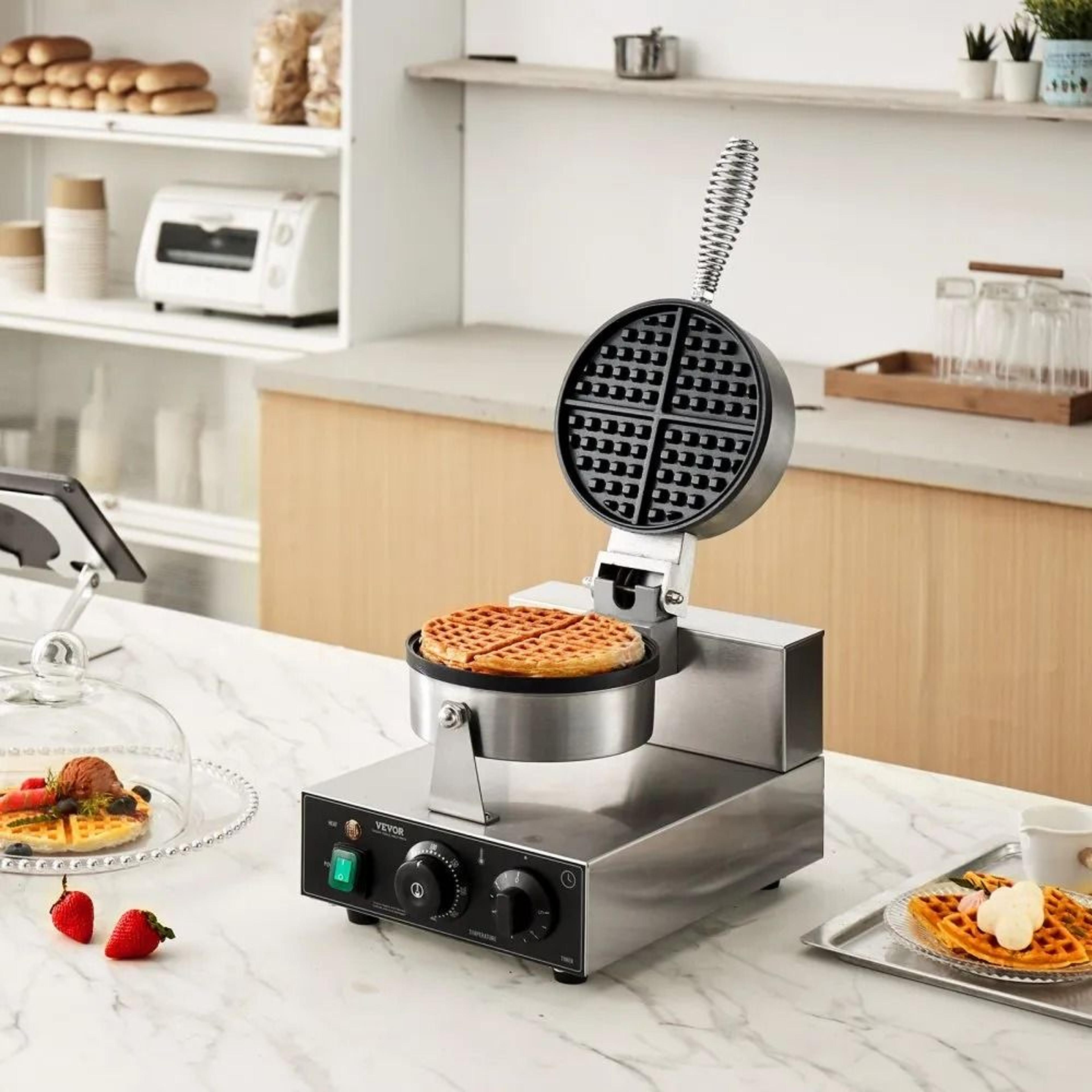 Commercial Round Belgian Waffle Maker 1230W Non Stick Waffle Iron With Timer And Temperature Contro 4