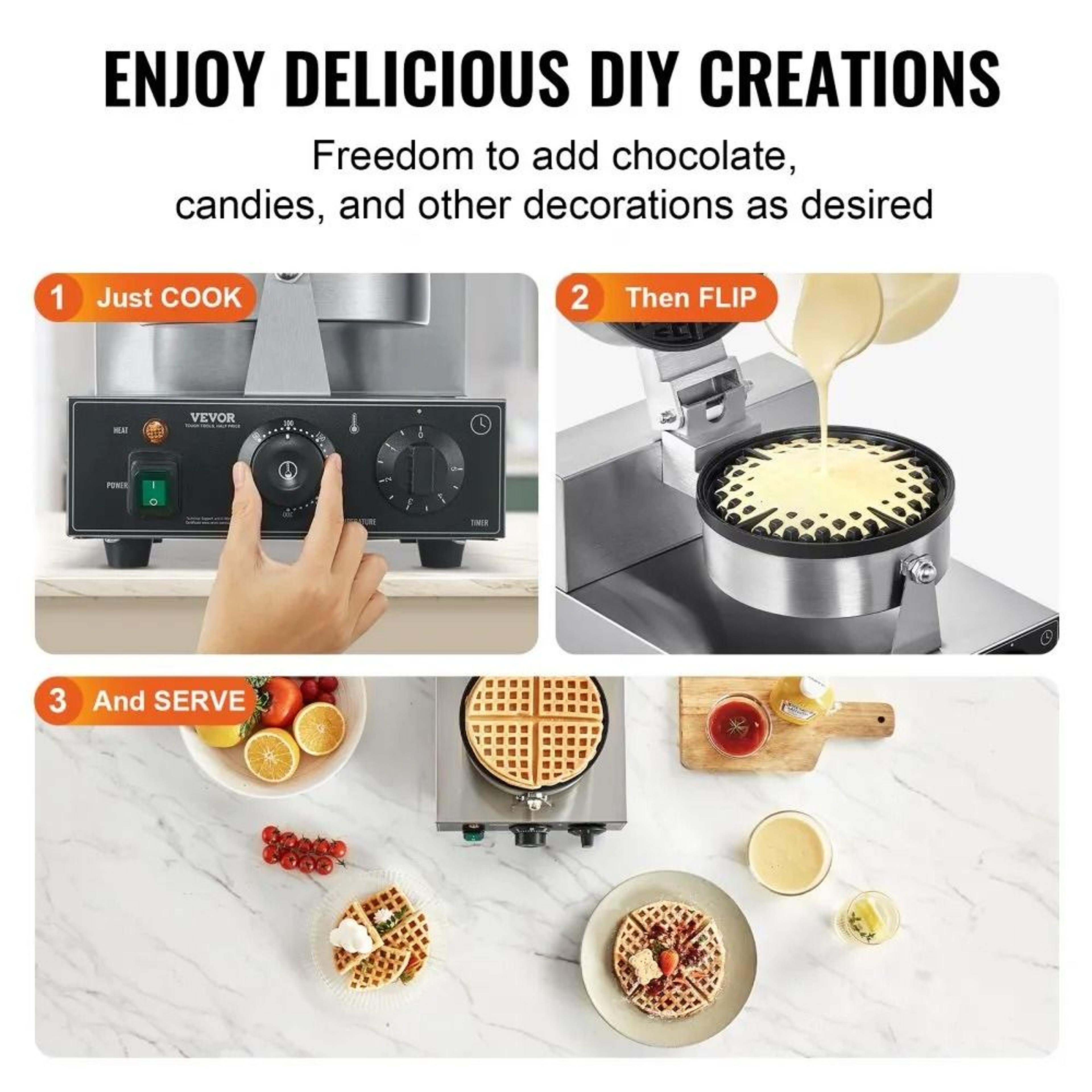 Commercial Round Belgian Waffle Maker 1230W Non Stick Waffle Iron With Timer And Temperature Contro 5