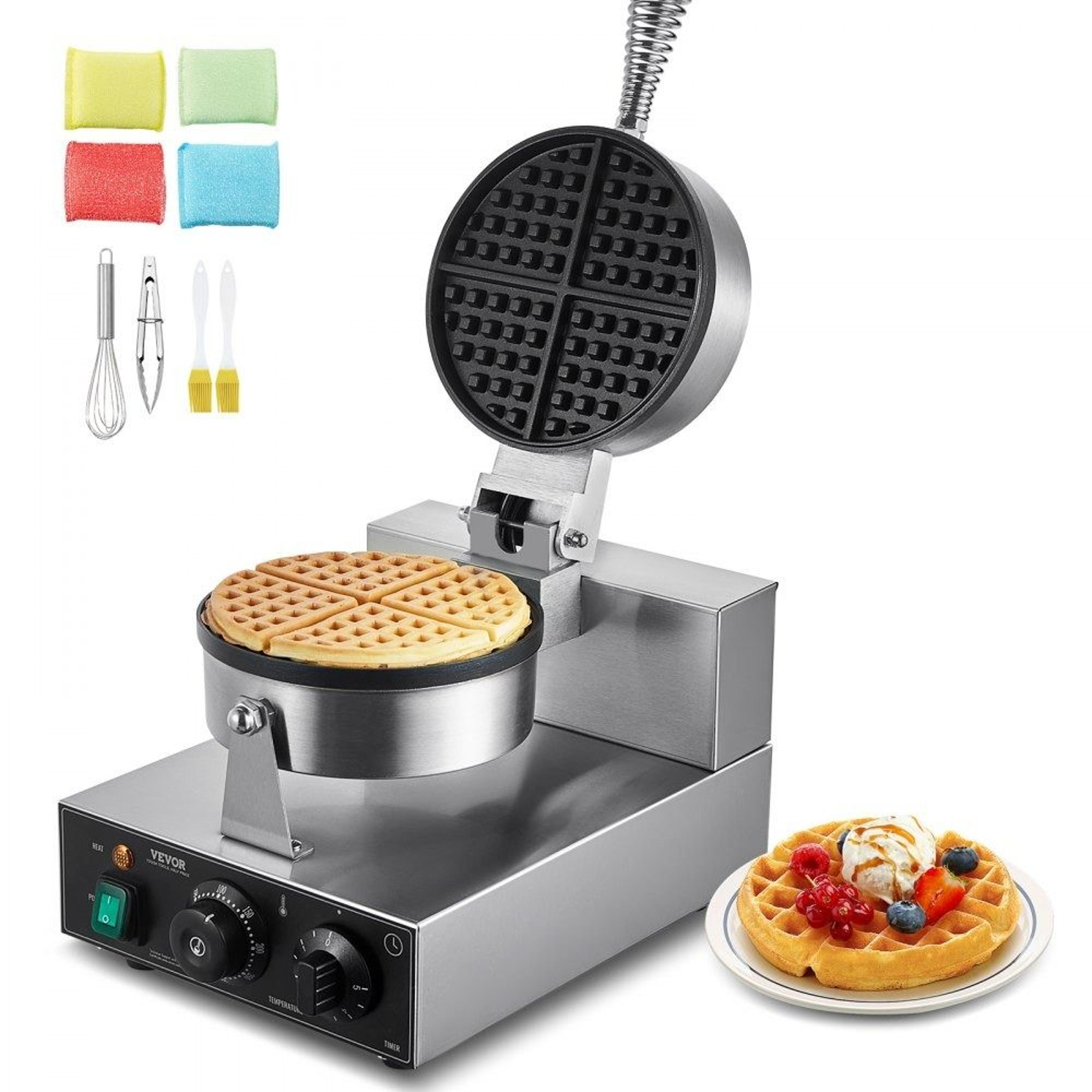 commercial round belgian waffle maker 1230w non stick waffle iron with timer and temperature control